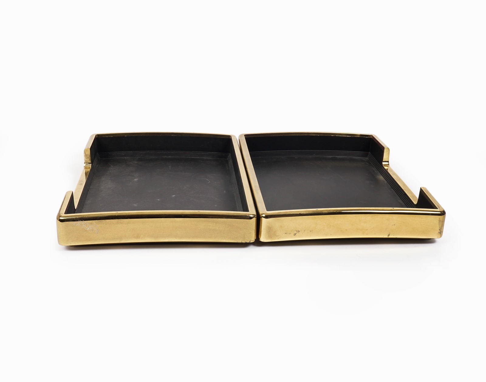 Mid Century Desk Organizer Tray Set Stackable Vintage William Sklaroff Brass