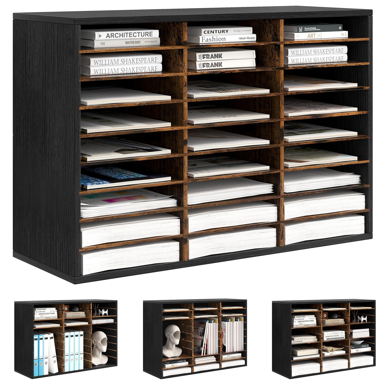 Wood Desk Paper Organizer, Hold 13500 Sheets A4 Papers, 27 Slots Adjustable L…