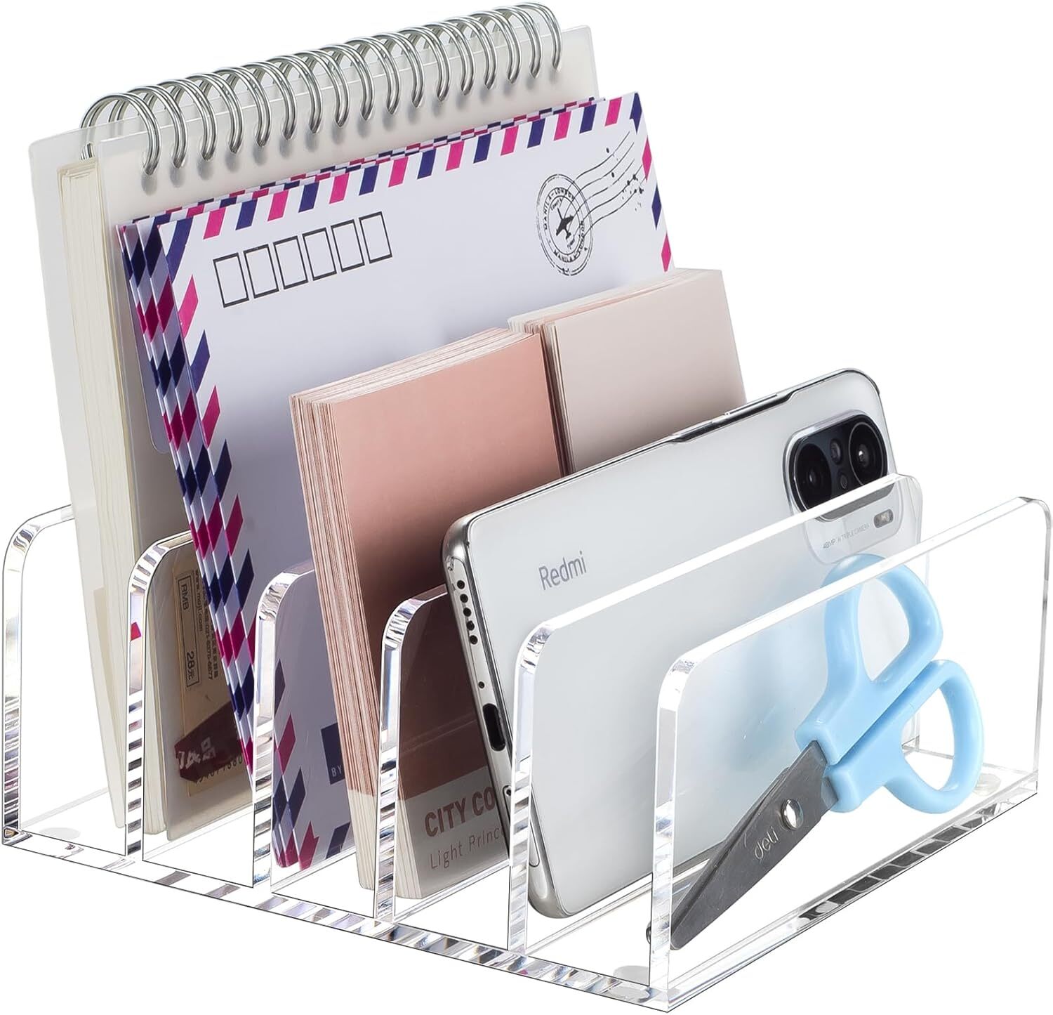 BEYGORM Acrylic Mail Holder, Clear Desk Organizer with Divider, Vertical Letter