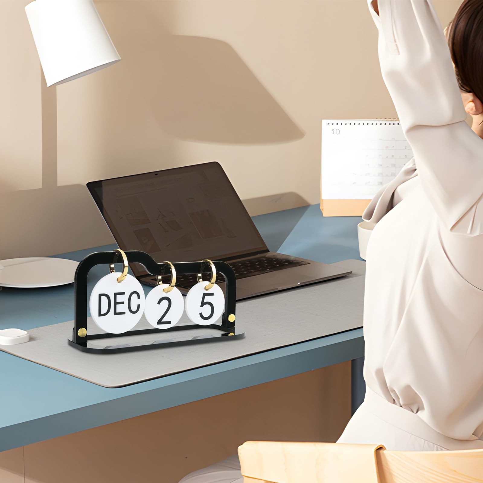 Acrylic Perpetual Desk Calendar 2026 Standing Flip, Vintage Style B (Black)