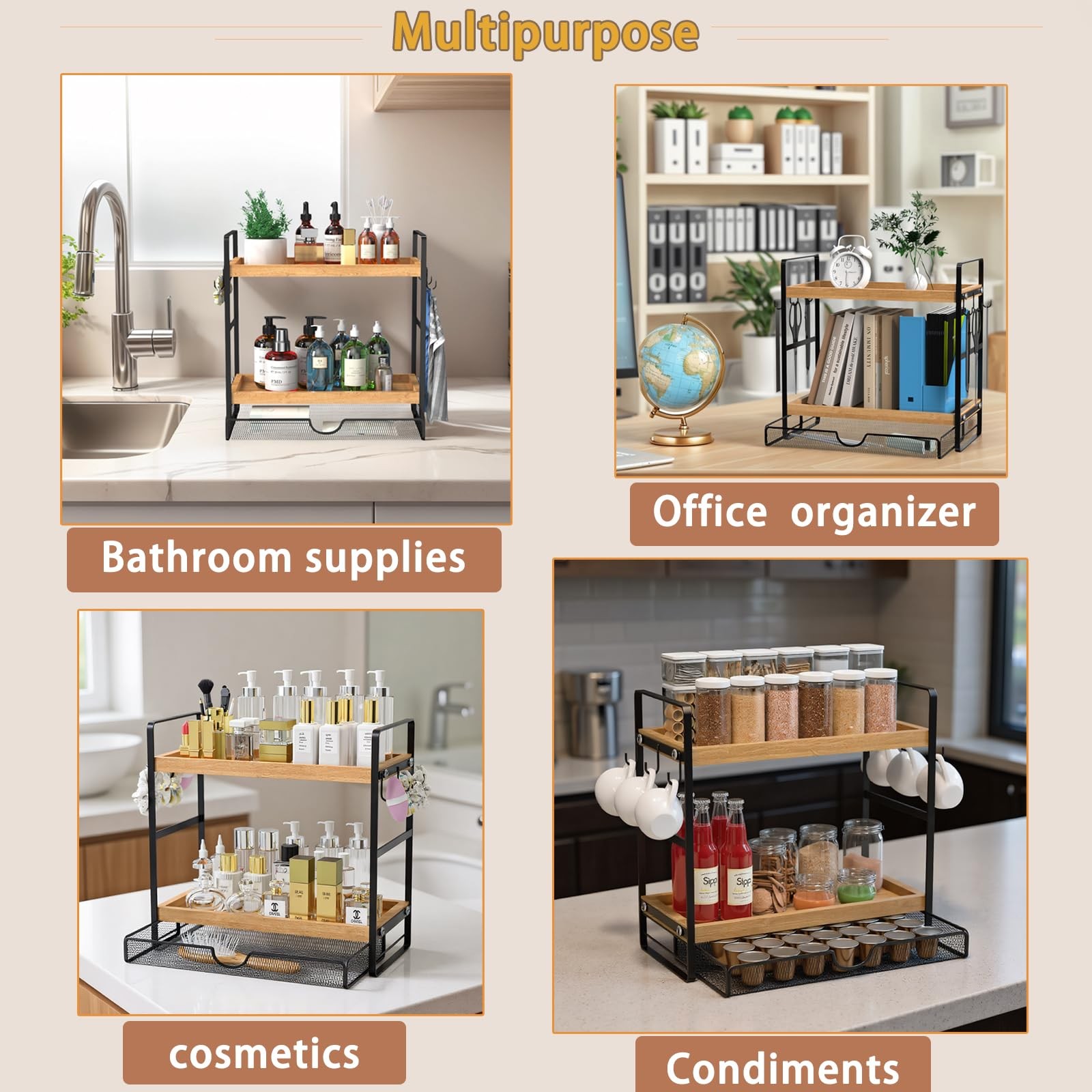LEMIKKLE Coffee Station Organizer with Pod Holder Large storage, Light Brown