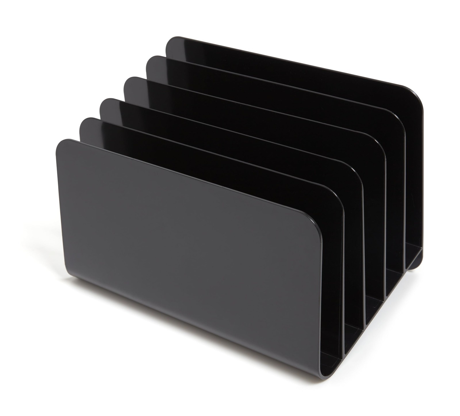 TRU RED Plastic Incline Desktop File Sorter, 5‑Slot, Black – Slanted