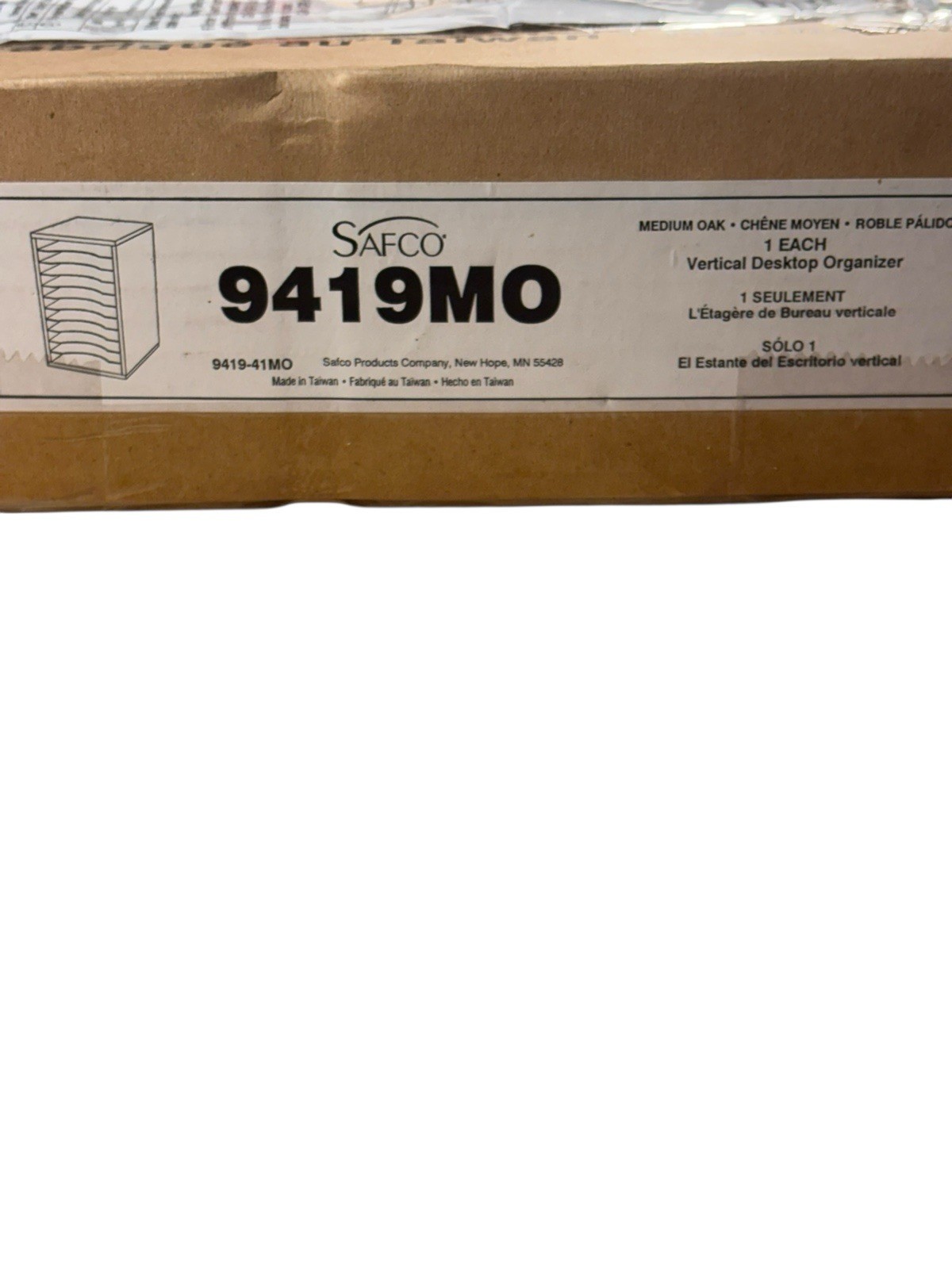 Safco 9419MO Vertical Desktop Organizer Medium Oak 10-Slot NEW Sealed Box