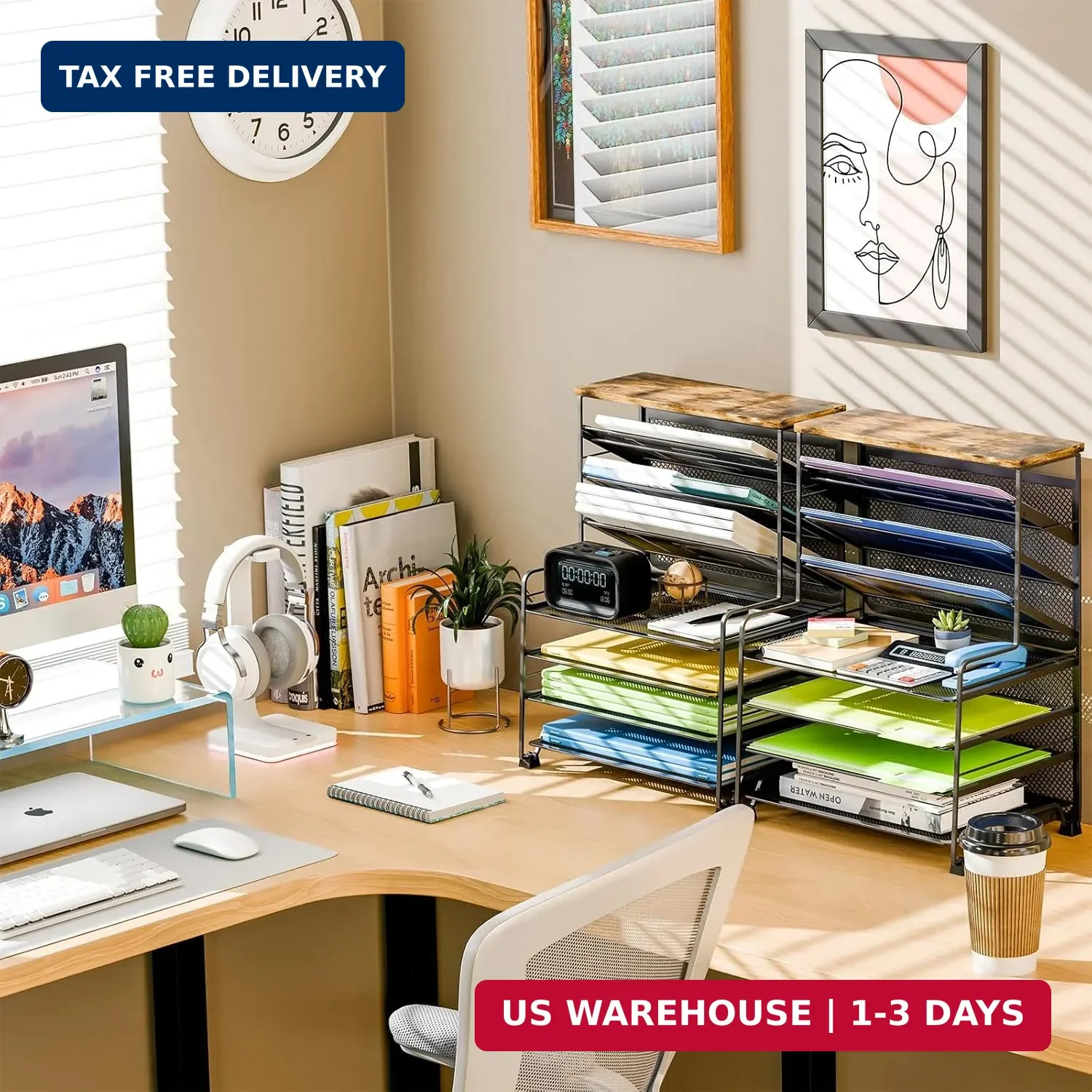 Simple Trending 8-Tier Desk File Organizer for Office, Home or School, Black