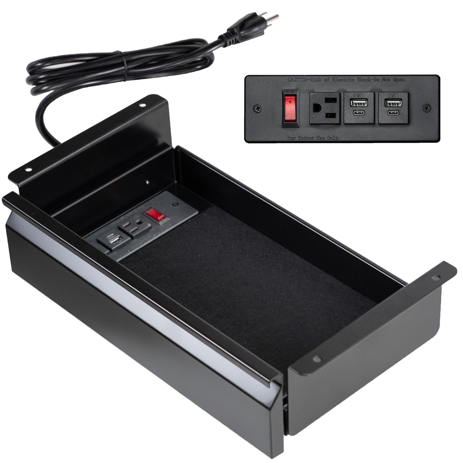 VIVO Black 16″ Pull Out Under Desk Storage Drawer with Built-in Power Strip