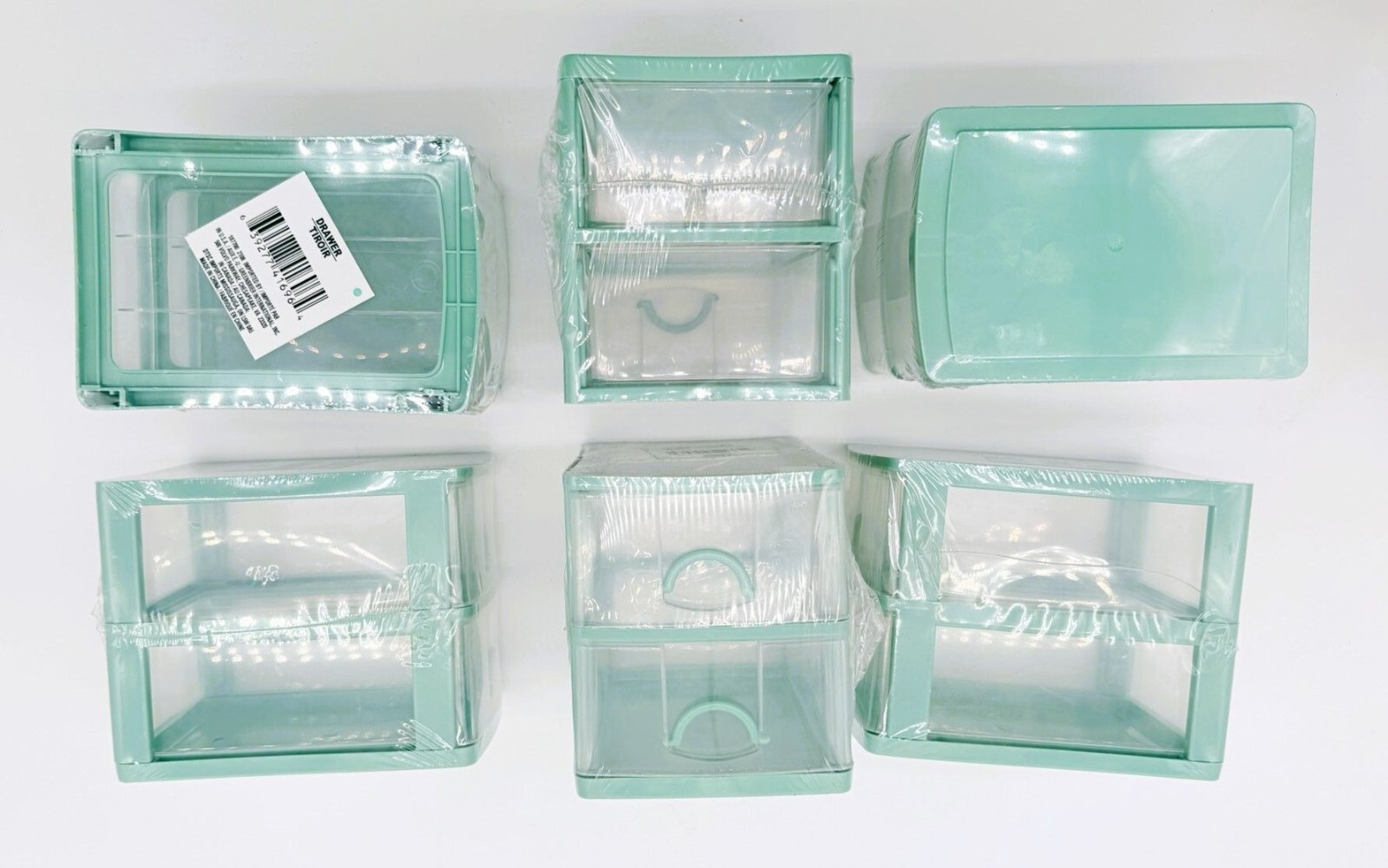 Mini Stackable 2-Drawer Clear/Green Plastic Storage Organizer Desk Makeup Crafts