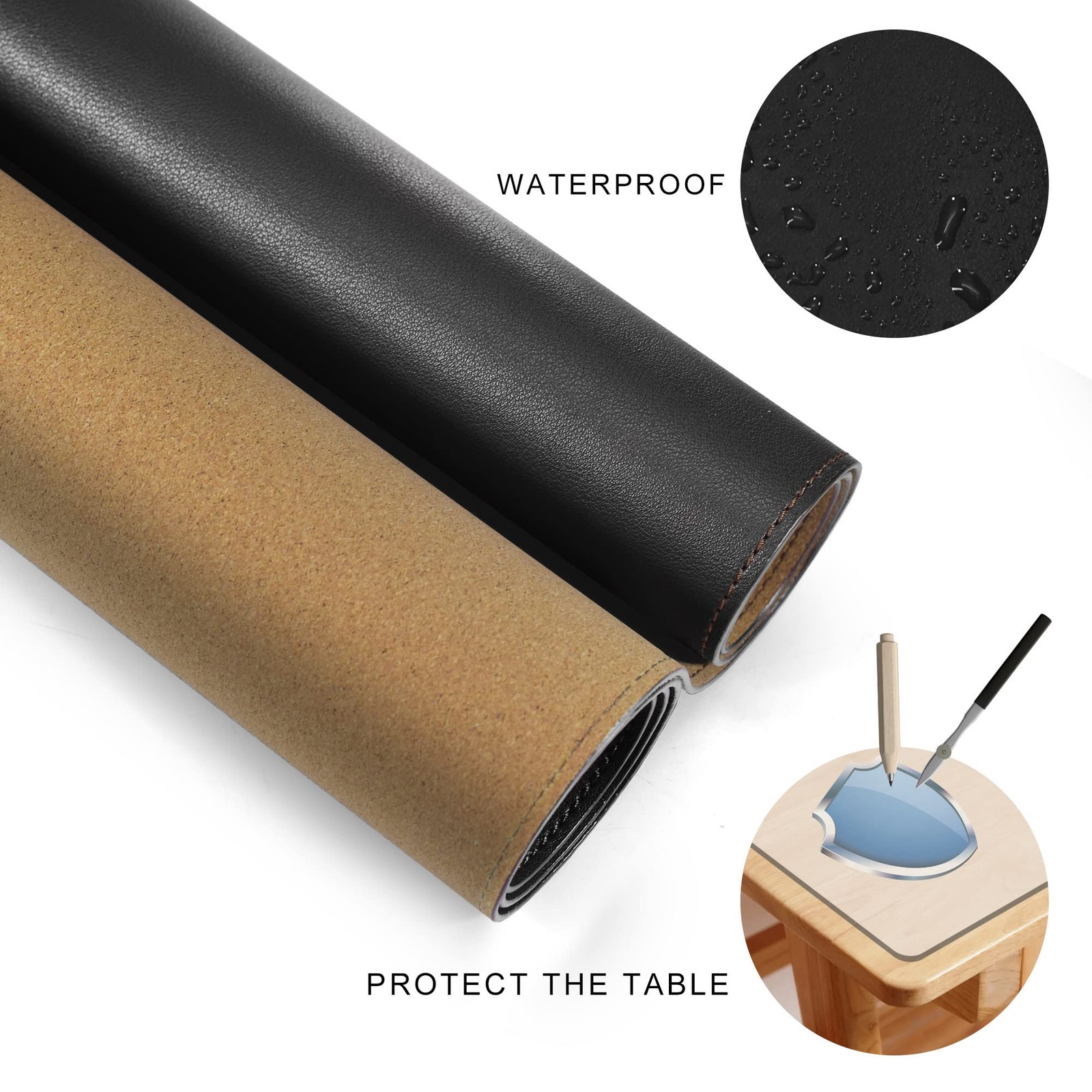 MAIDERN 40′ x 16′ Cork & Leather Desk Pad, XXL 40” X 16”, Cork+black