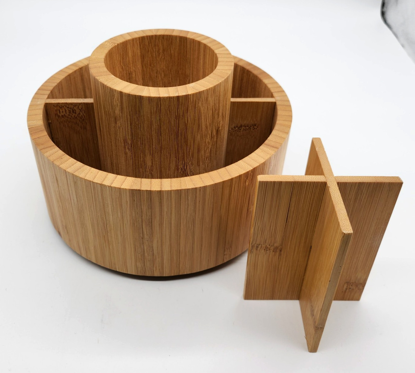 Wooden Bamboo Desk Organizer Rotates Storage Pens Pencils Brushes Utensils