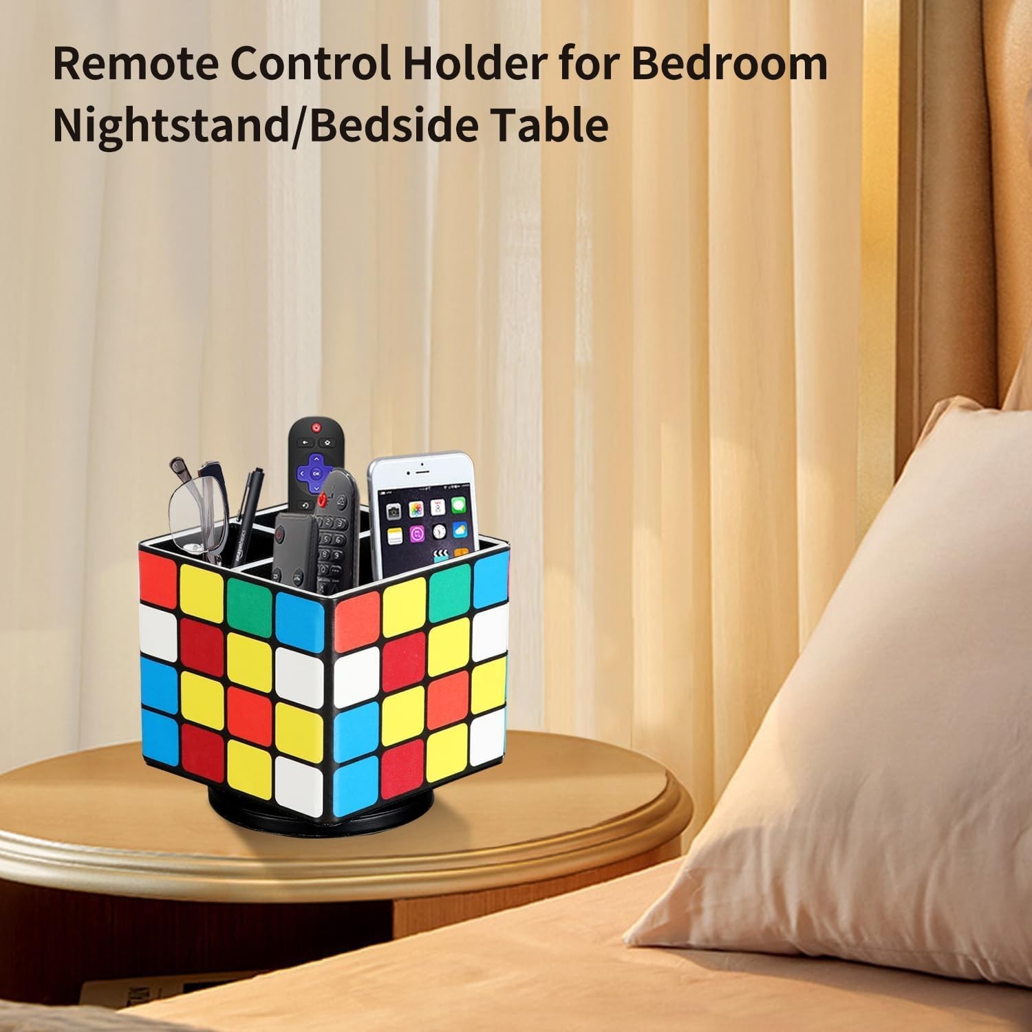 Remote Control Holder, 360° Swivel TV Remote Holder for Table, PU Leather Rem…