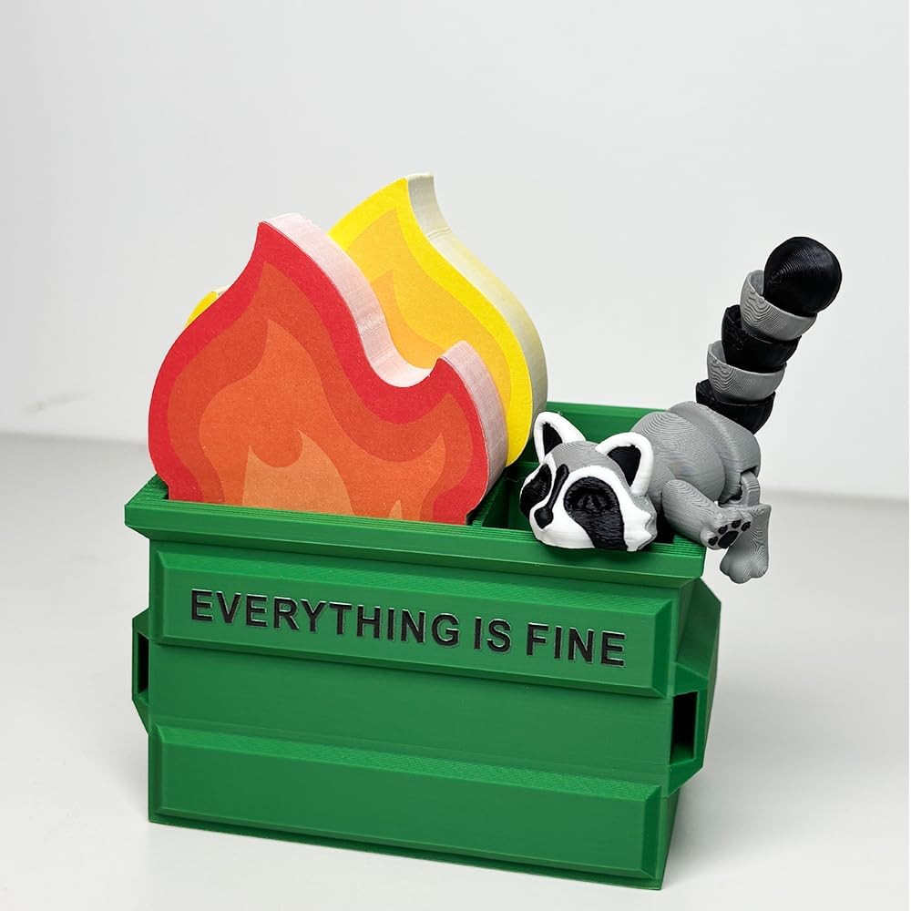 Funny Garbage Can Fire Pen Holder 300 Sticky Notes Cute Desk Organizer Office