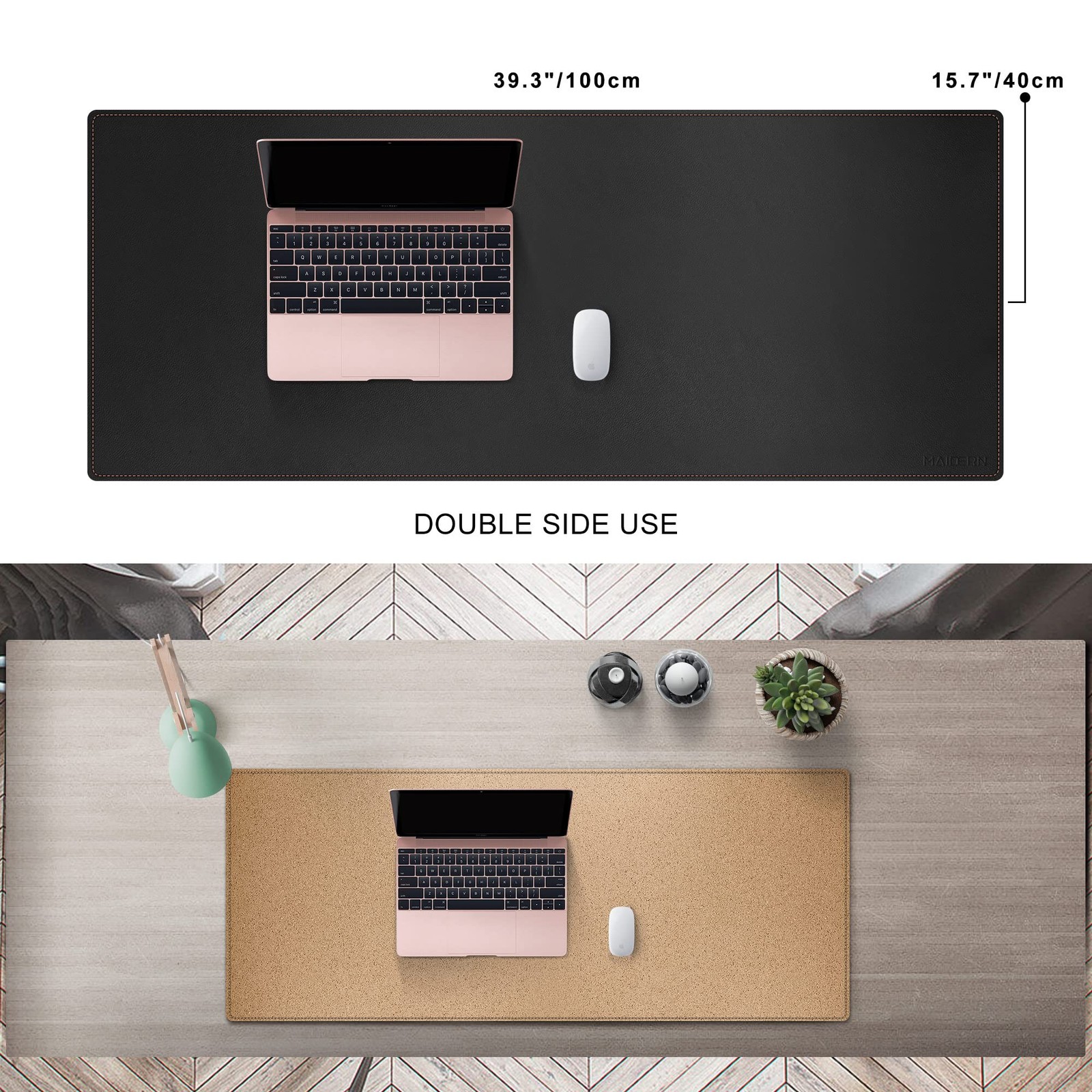 MAIDERN 40′ x 16′ Cork & Leather Desk Pad, XXL 40” X 16”, Cork+black