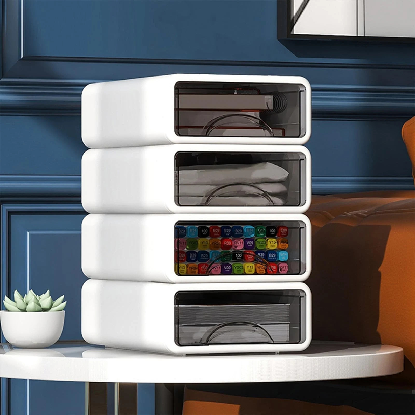 Desk Organizer with Drawers, Stackable Storage Drawers with Compartments Desk…