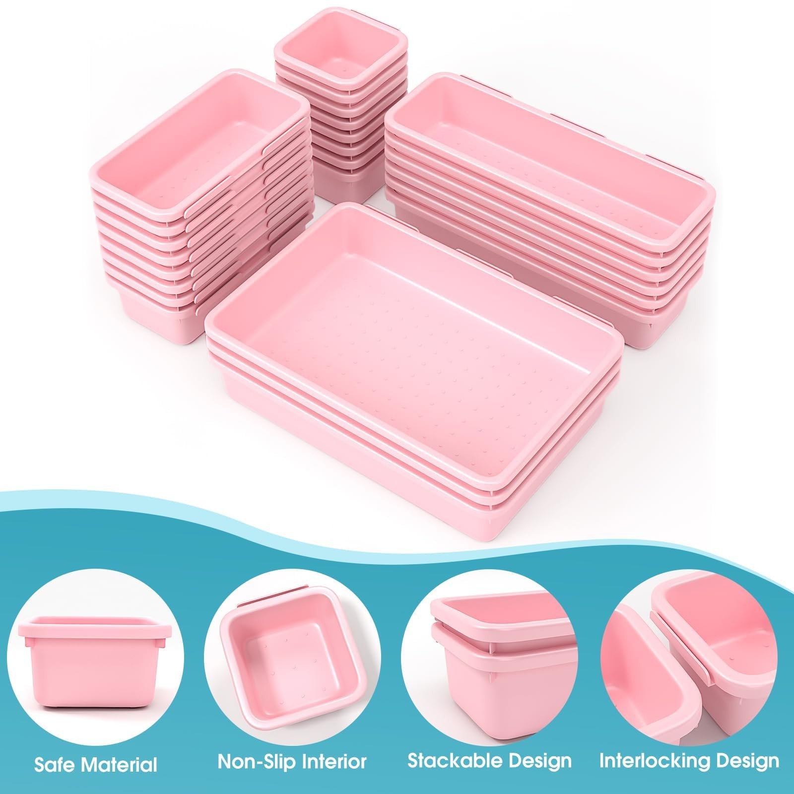 25 PCS Drawer Organizer Set, 4 Size Makeup Drawer Divider Organizer With Non-…