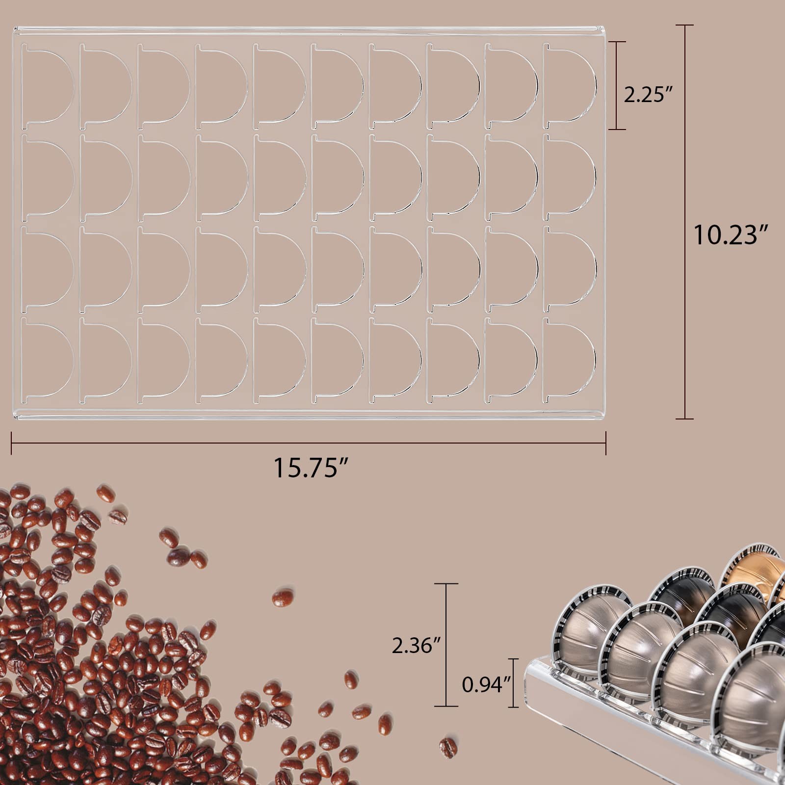 SUMERFLOS Coffee Pod Holder Storage Tray 40 Pods-1 Pack, clear-40 Pack