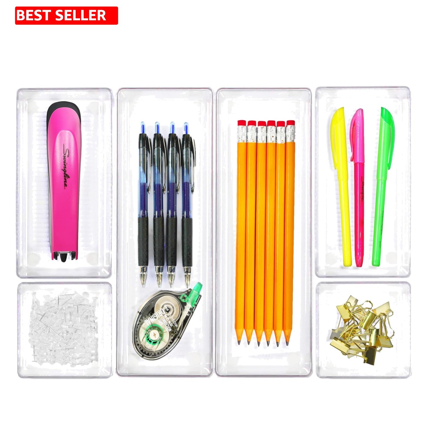 Multi-Functional Clear Drawer Organizer Set – 6 Assorted Sizes for Home & Office