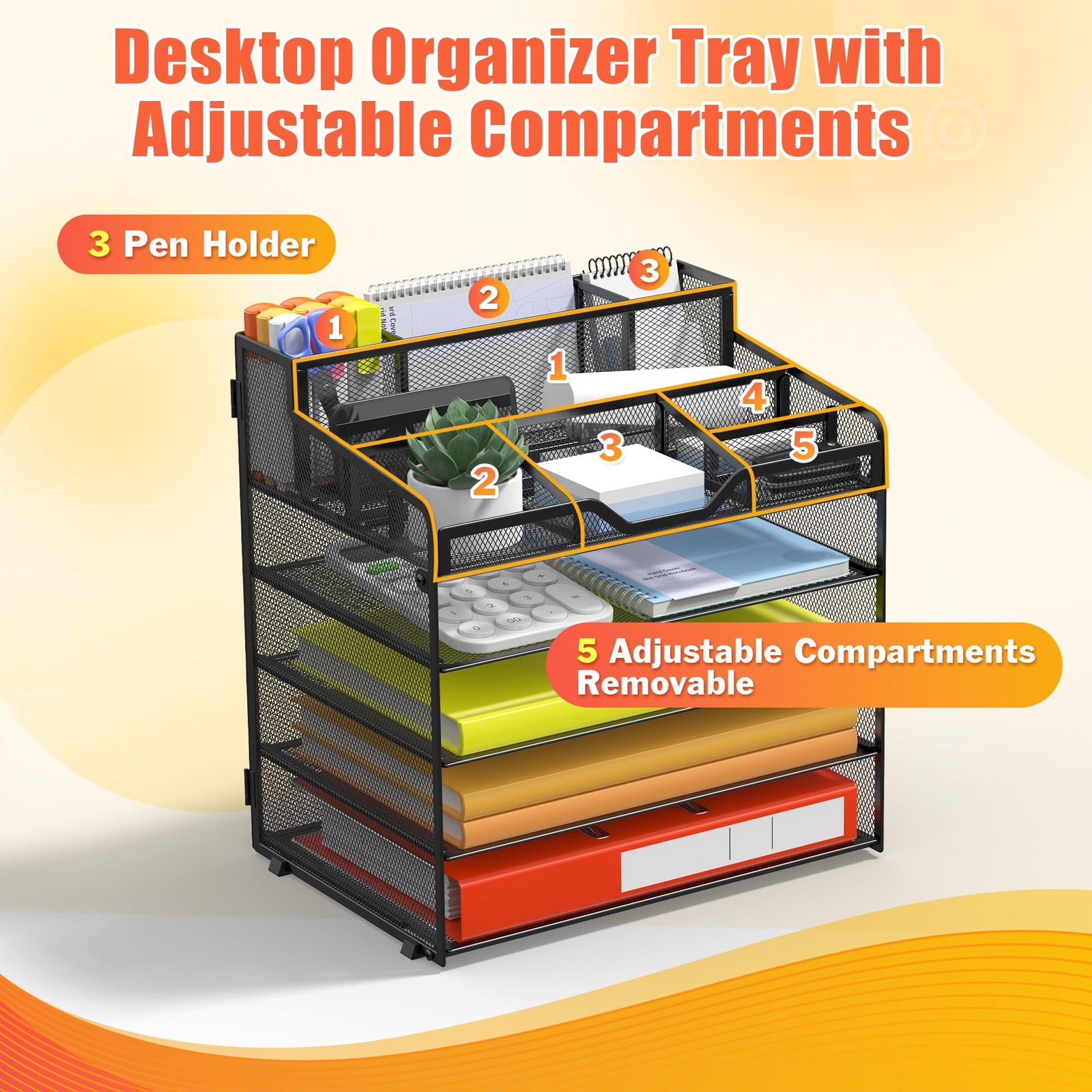 5 Tier Mesh Desk Organizer for Paper Office Supplies – Multi-Functional Lette…