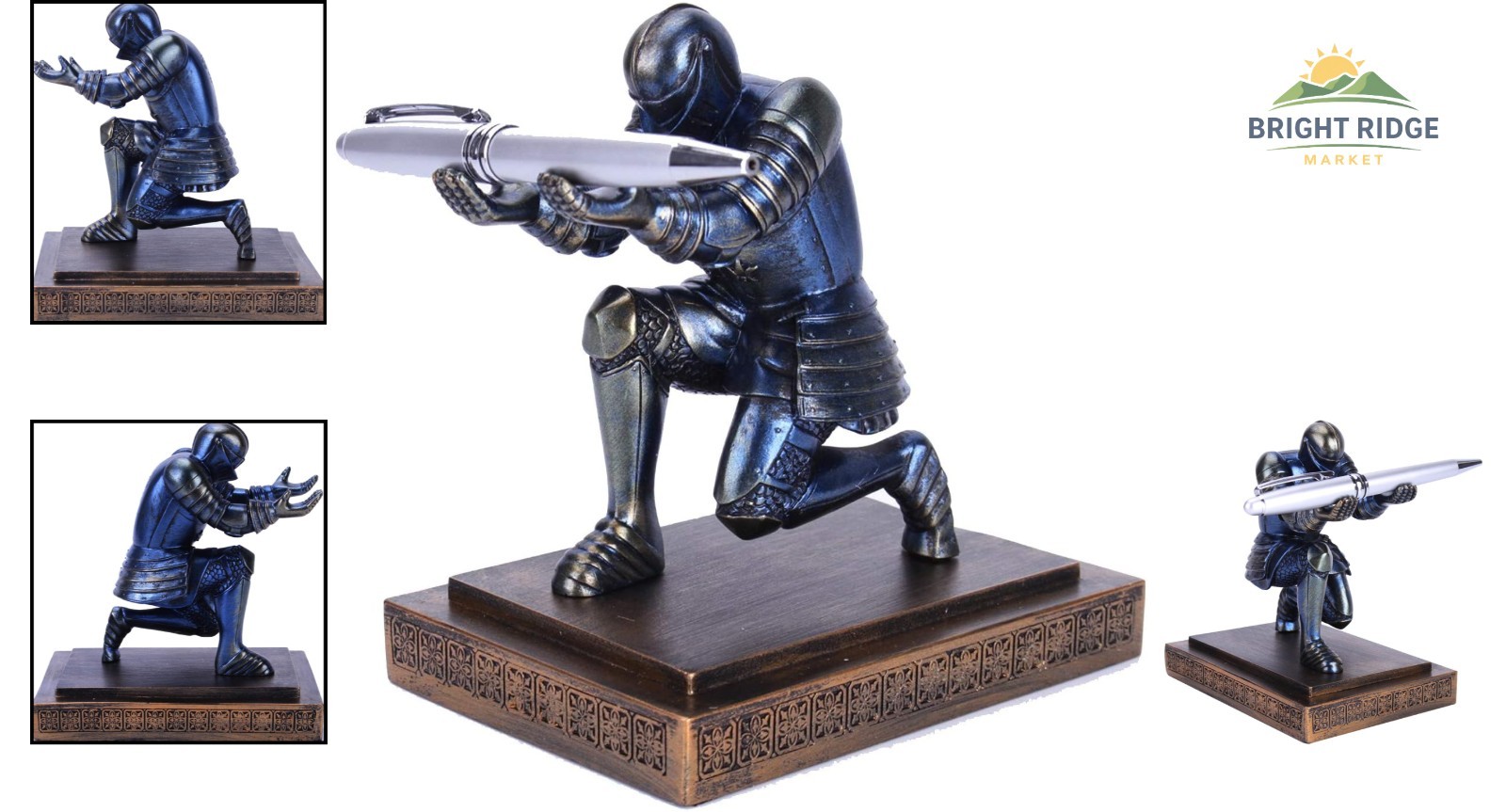Executive Knight Pen Holder in Blue Resin for Desk Organization and Decor