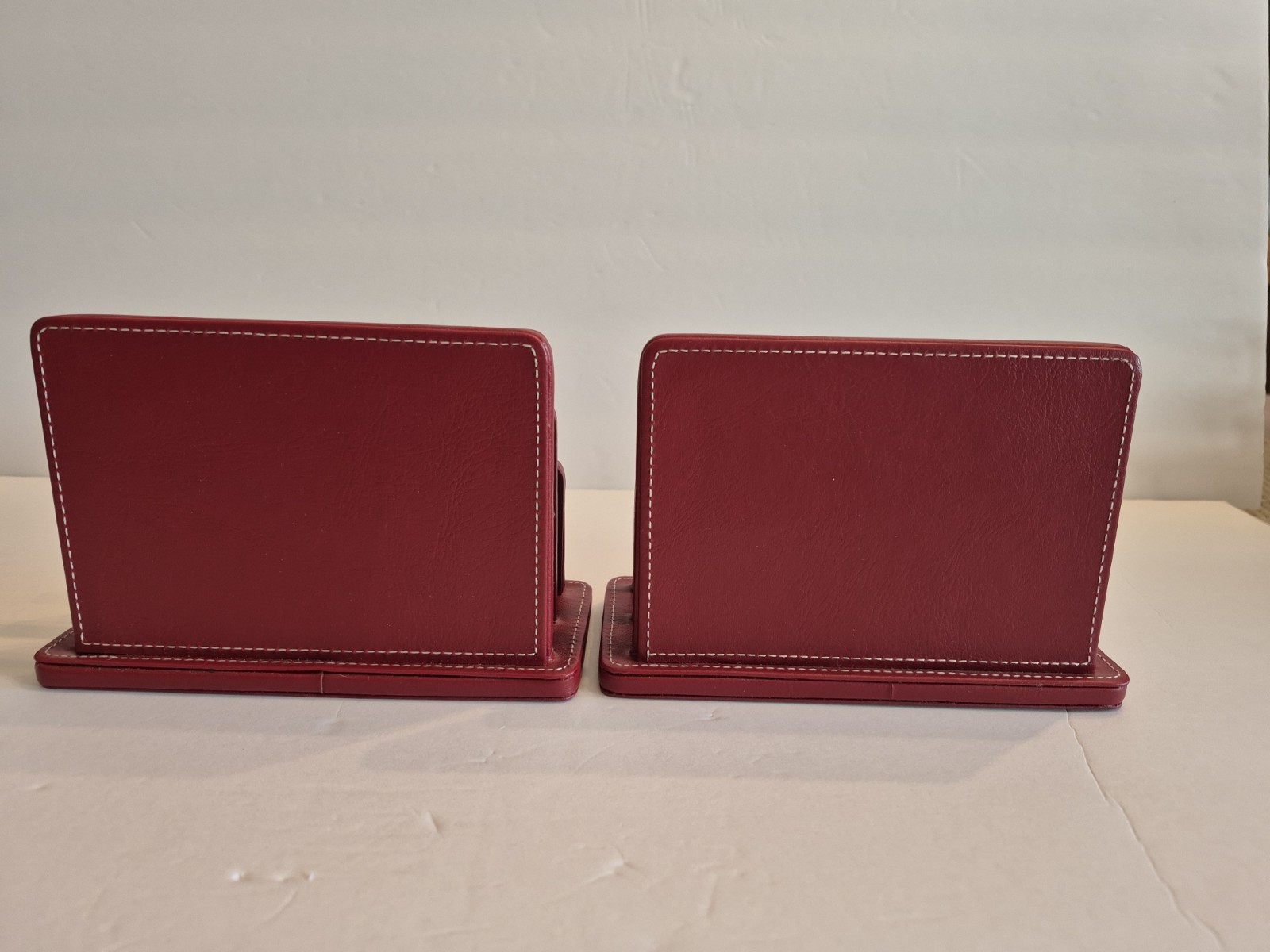 Pair of Red Faux Leather Letter Holder Mail Sorter Post Rack Envelope Organizer