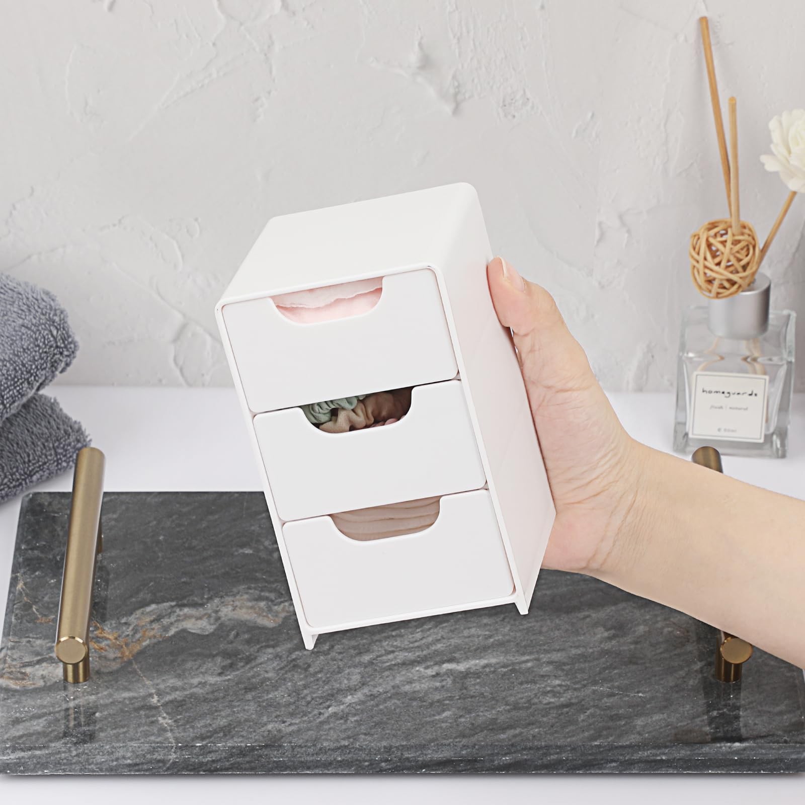 BTSKY 1 Pack Small Acrylic Storage Organizer with Drawers, 3-Layer White