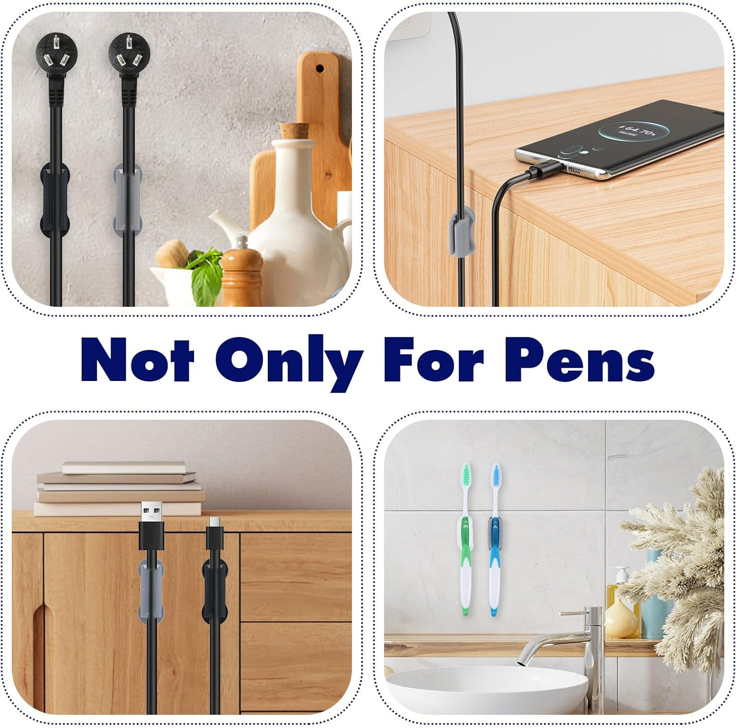 6 Pcs Pen Holder for Wall, Adhesive Sticky Silicone Pencil Holder for Upgraded D