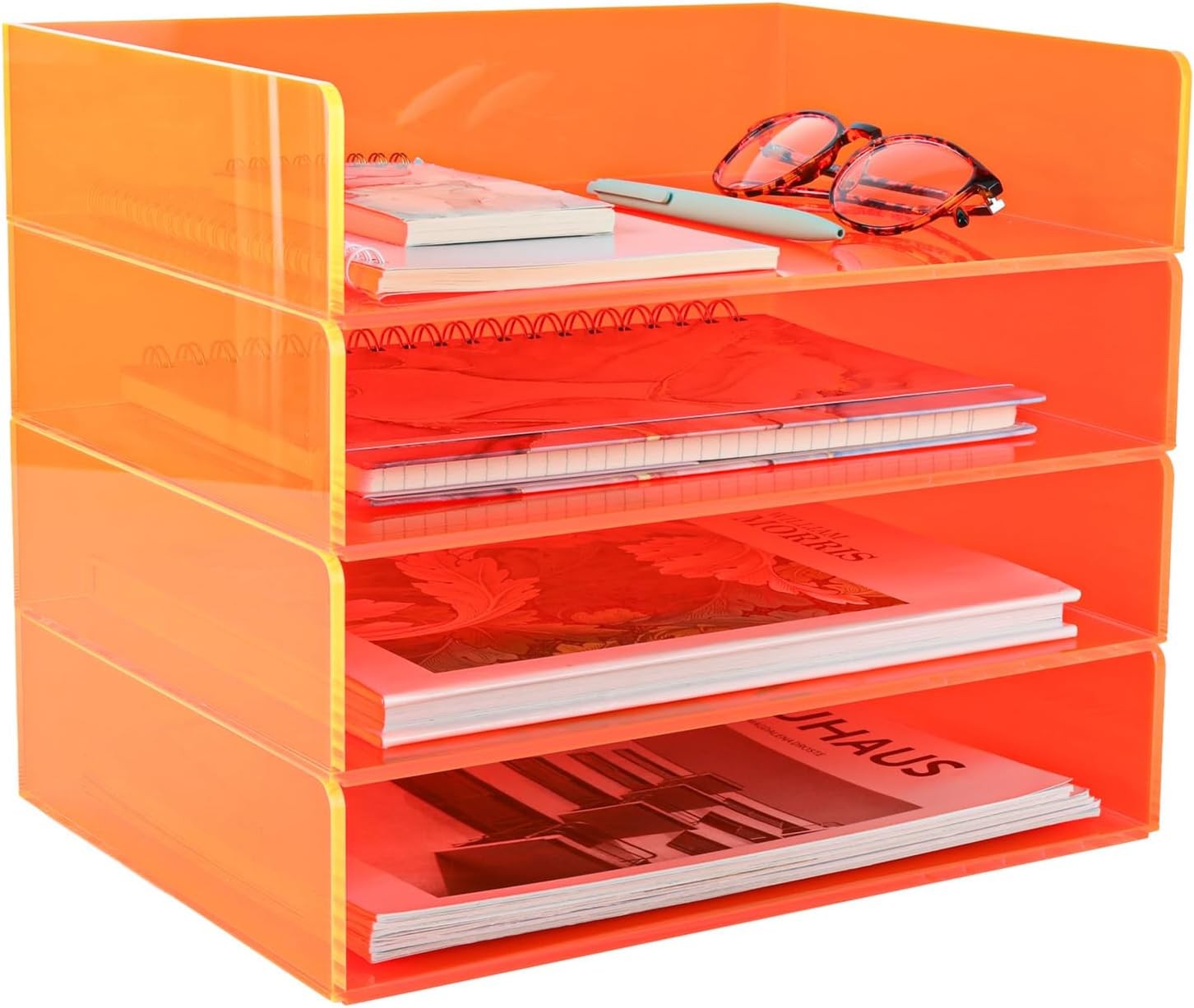Acrylic File Organizer Desk 4 Tiered Stackable Letter Tray Office Paper Storage