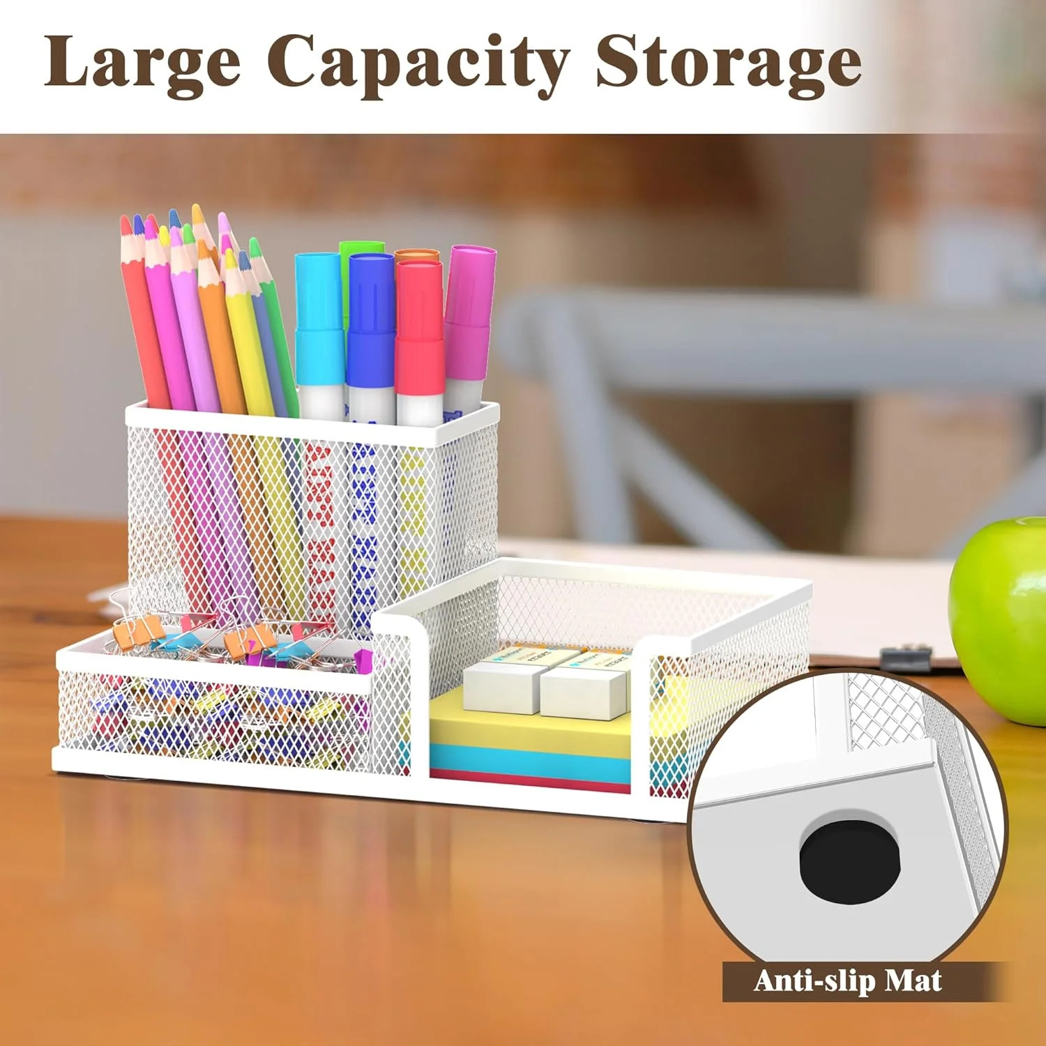 Pen Holder Desk Organizer, Office Supplies Pencil Holder with 3 Compartments,Des