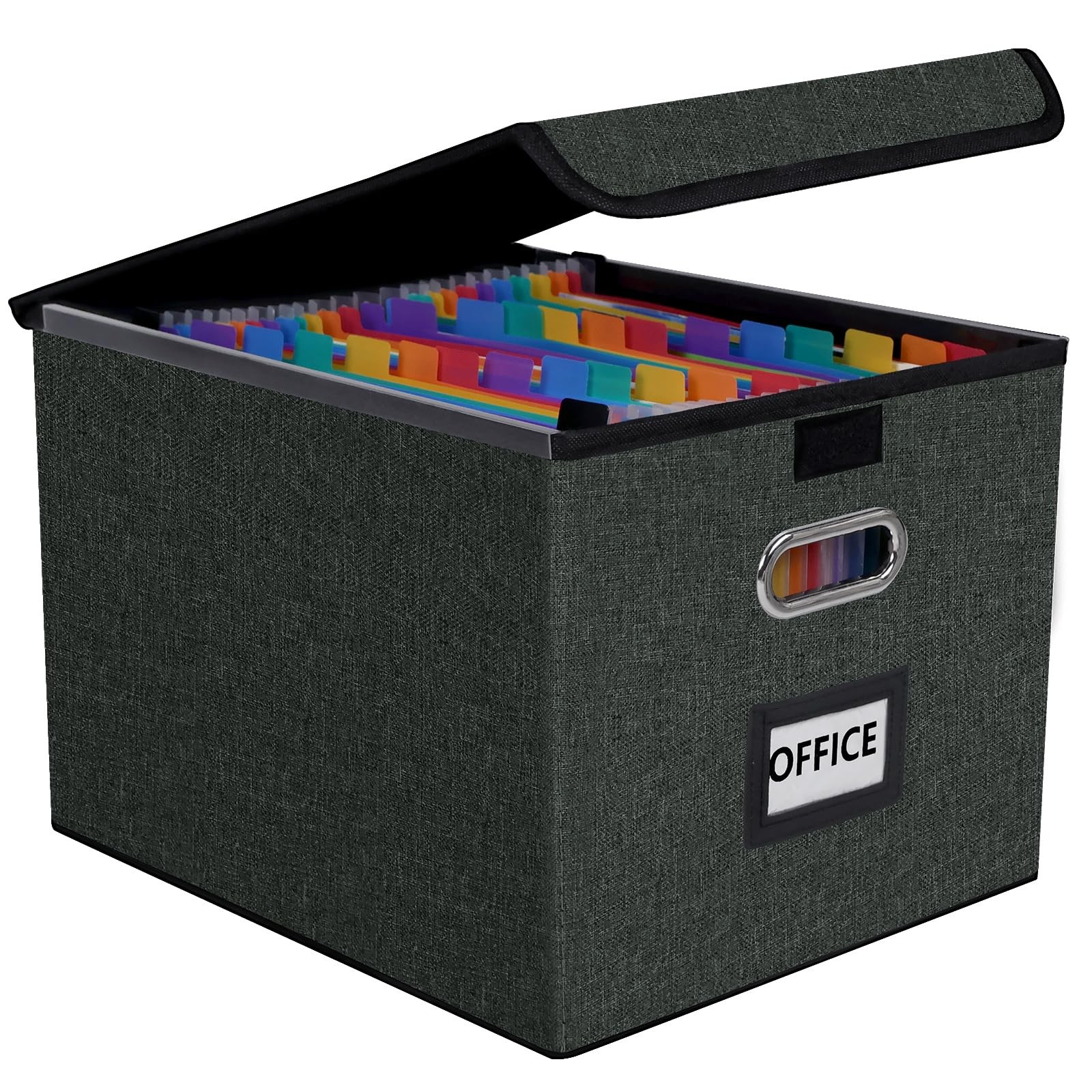 Fuonsyn File Organizer Box with 15.4 x 12.6 x 10.6 inches, Dark Grey