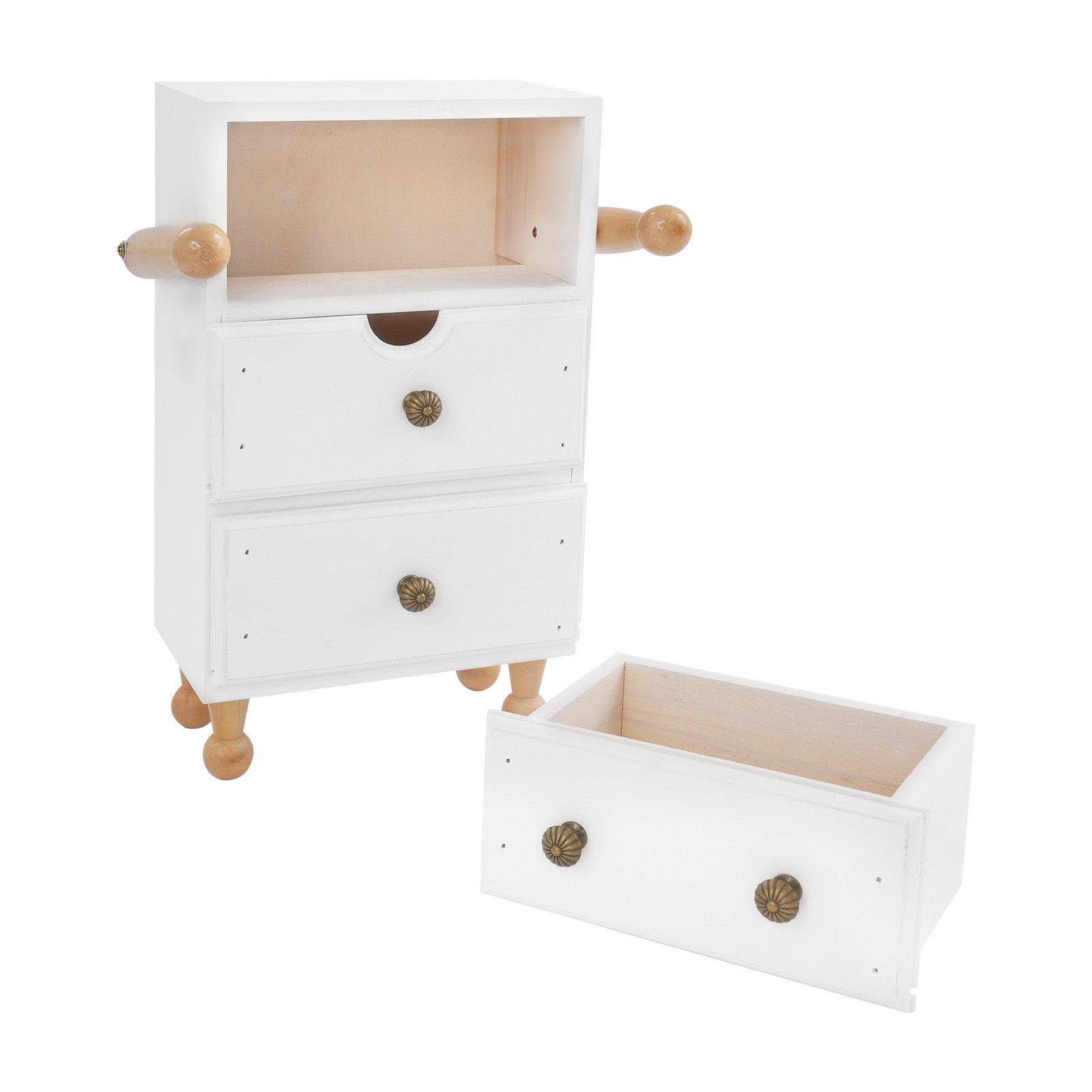 White Retro 3 Drawer Storage Cabinet Pine Wood Freestanding Organizer For Office