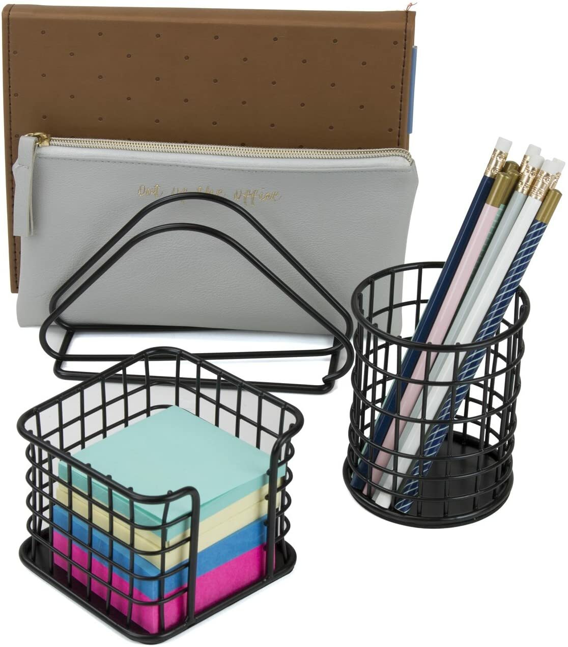 Sorbus 5 in 1 Desk Workspace Organizer Set for Home or Office (Wire Metal Black)