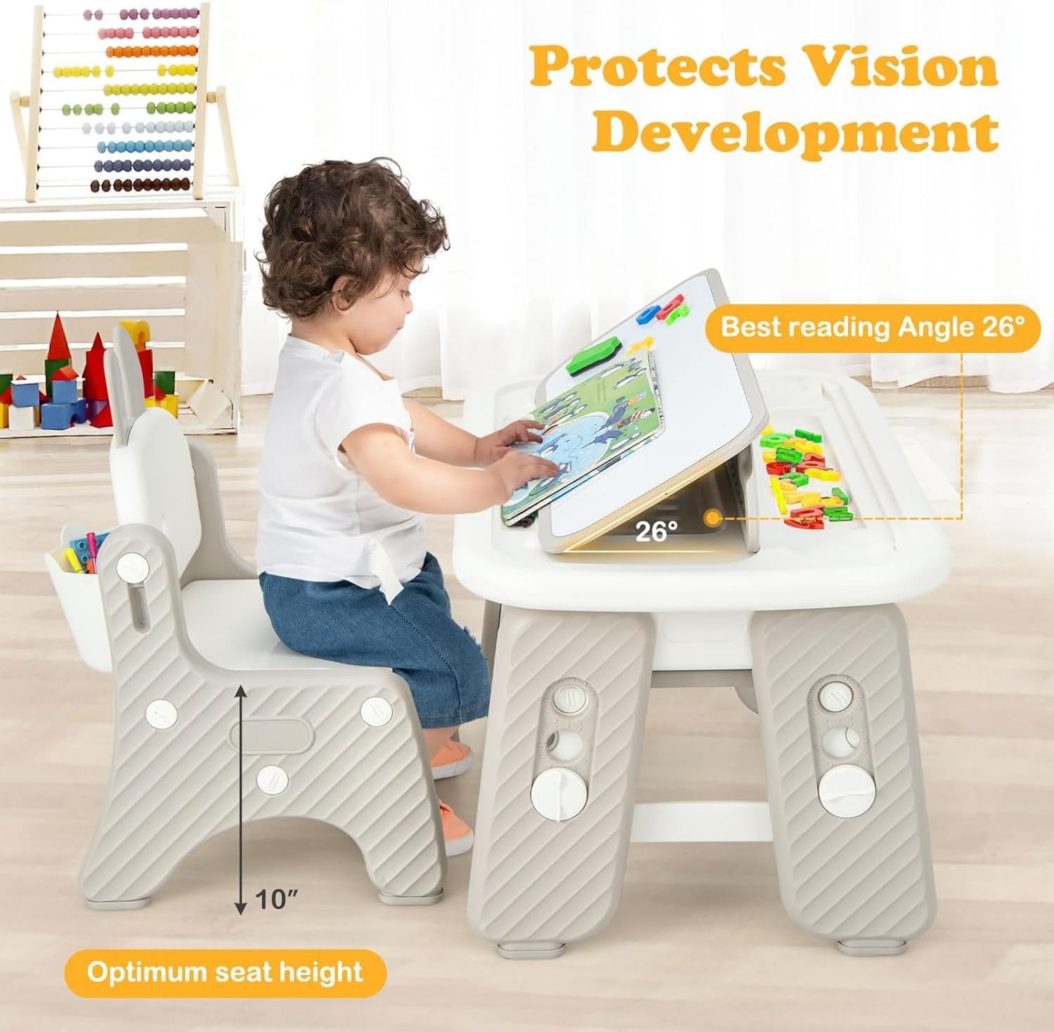 Kids Table and Chair Set, Activity Table with Magnetic Ding