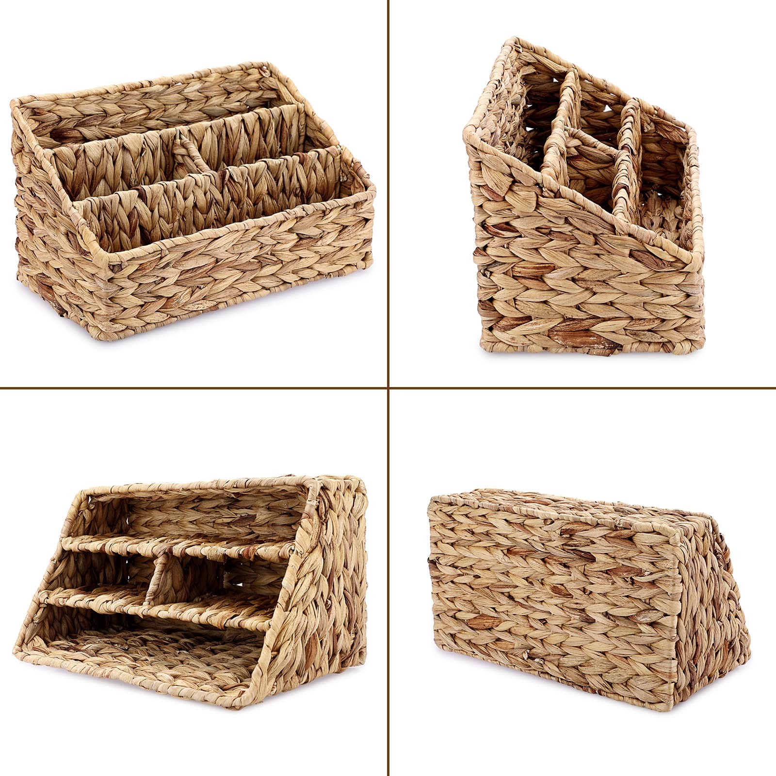 Woven Divided Storage Basket Natural Hyacinth Vertical Wicker 4 Compartments