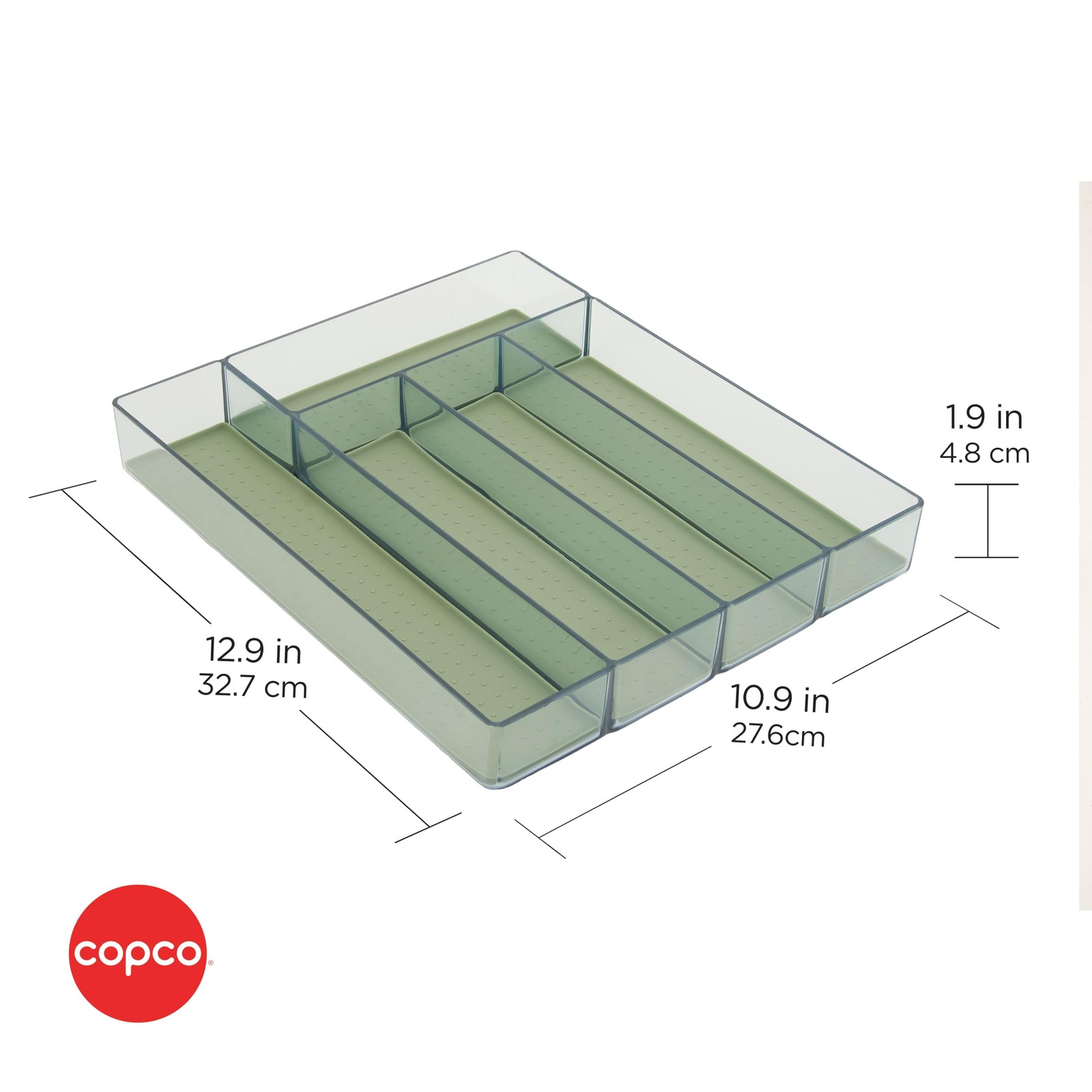 Copco Flatware Drawer Organizer with 5 Compartments, 5 Compartment, Green