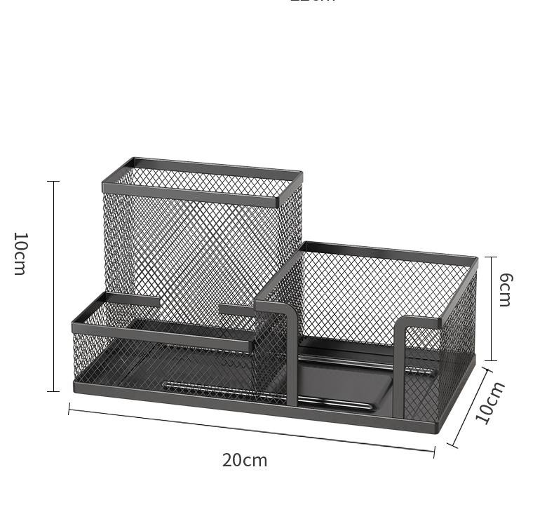 Black Mesh Desk Organizer 3 Compartments Pen Holder Storage for Office Supplies