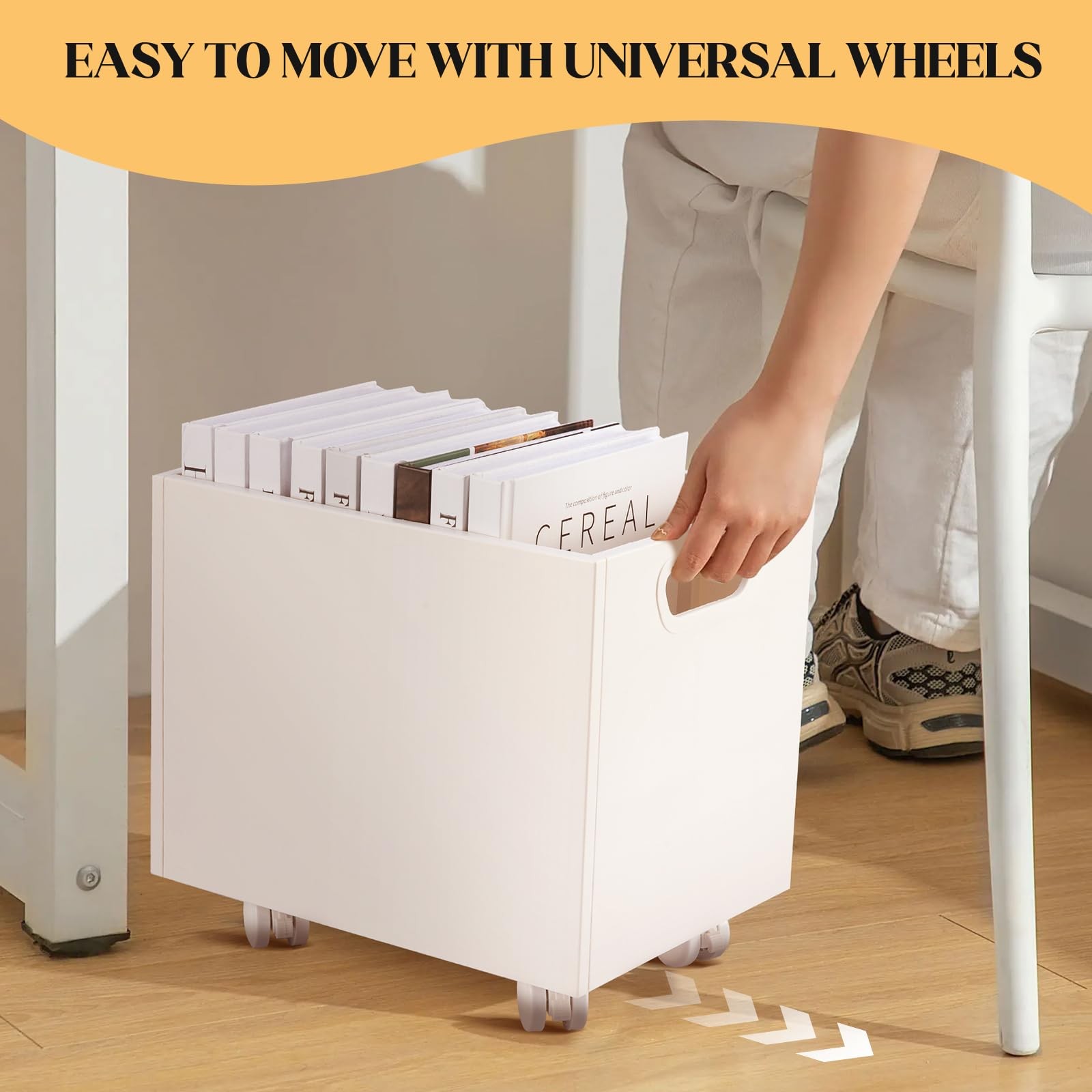 CINPIUK File Box Rolling Organizer with Wheels Stackable Storage White