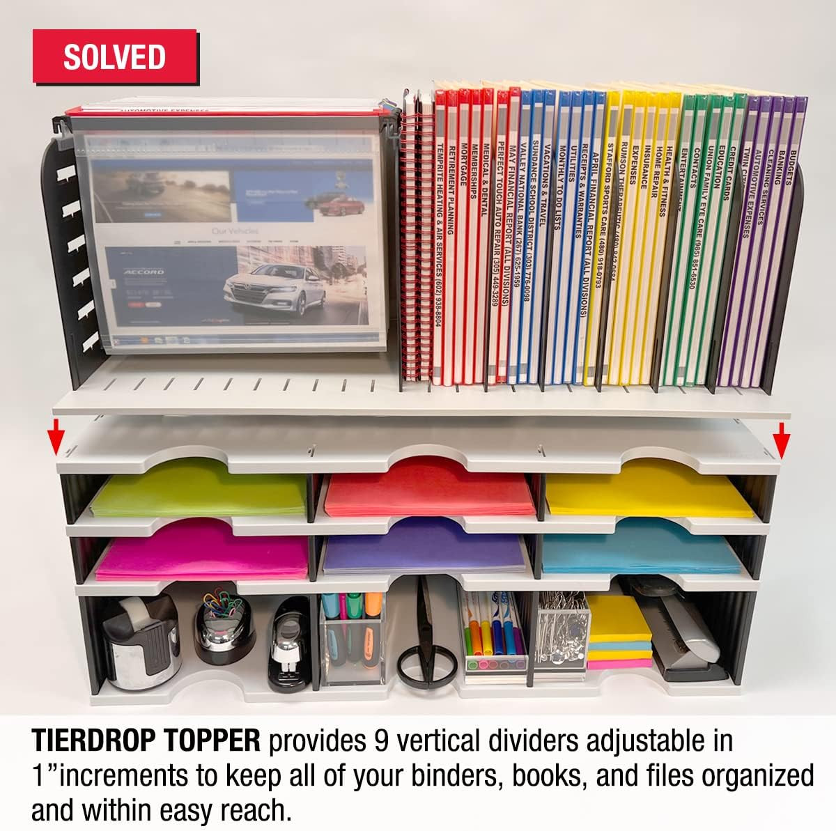 Vertical File Organizer with 7 Slots & Adjustable Dividers for Desktop Use
