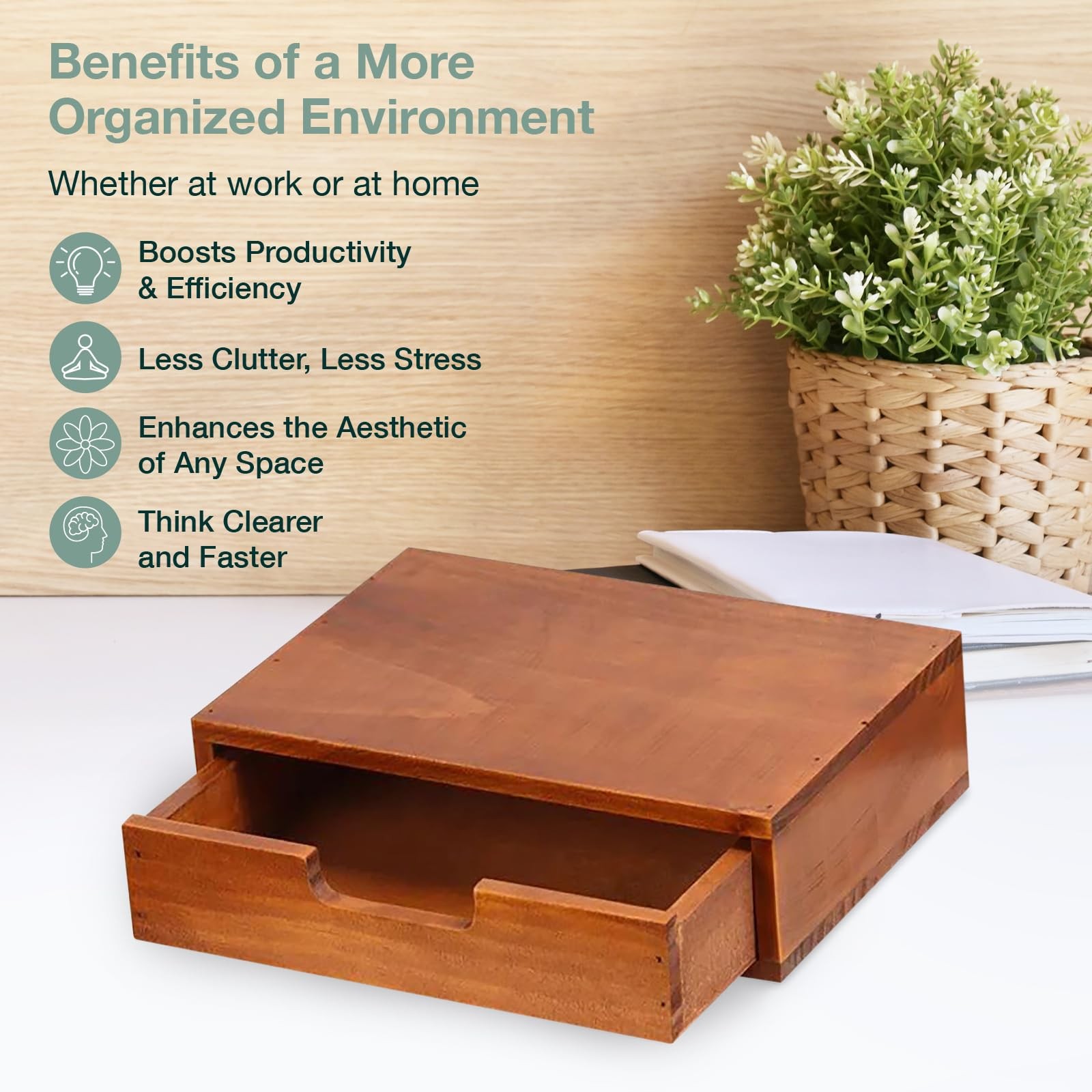 Single Wood Desktop Storage Drawer 9.8×6.9×2.8 inch Monitor Riser 1-Pack
