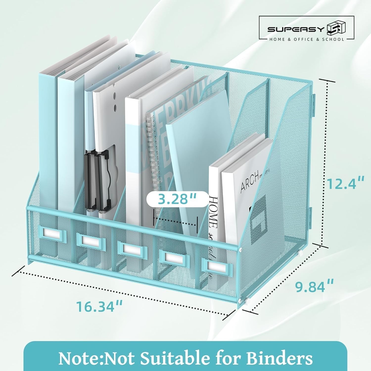 Metal Desk File Holder 5 Compartments Magazine Organizer Rack Blue