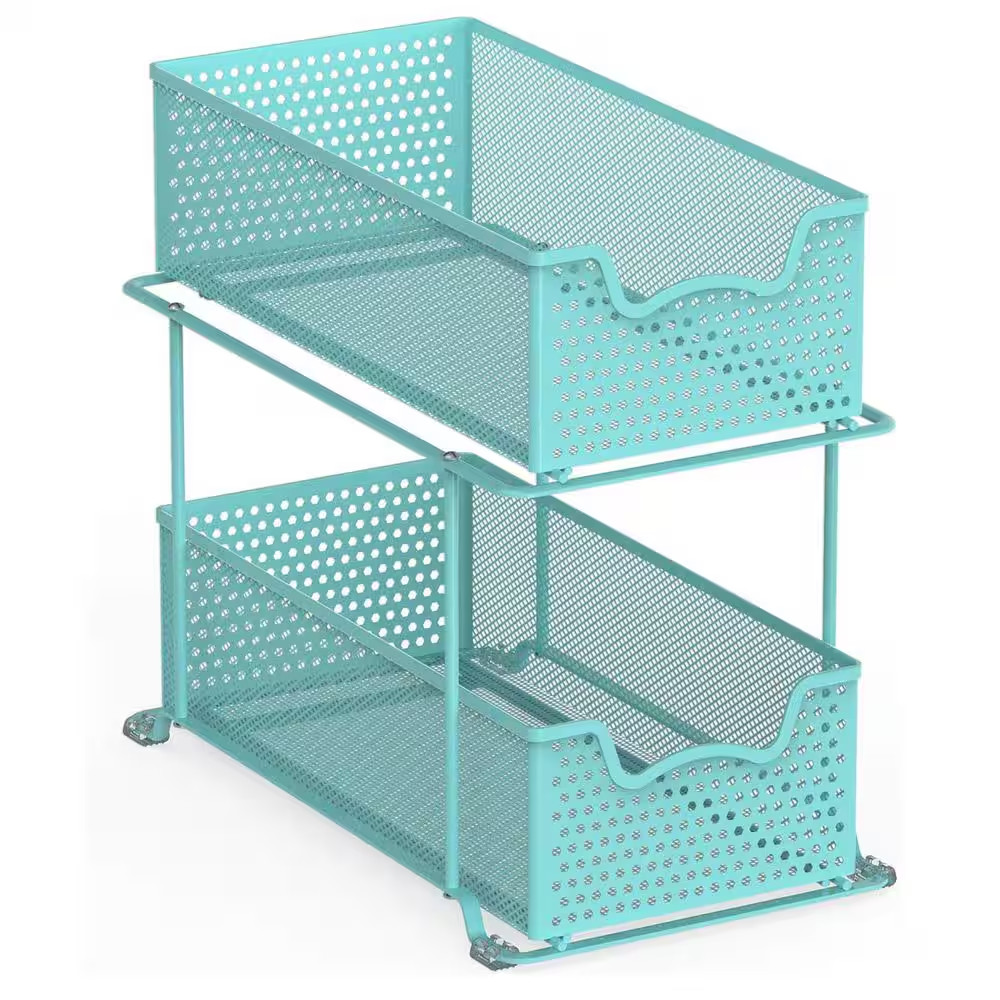 Turquoise 8 In. X 12.8 In. Metal Modern 2-Tier Desk Organizer Drawer