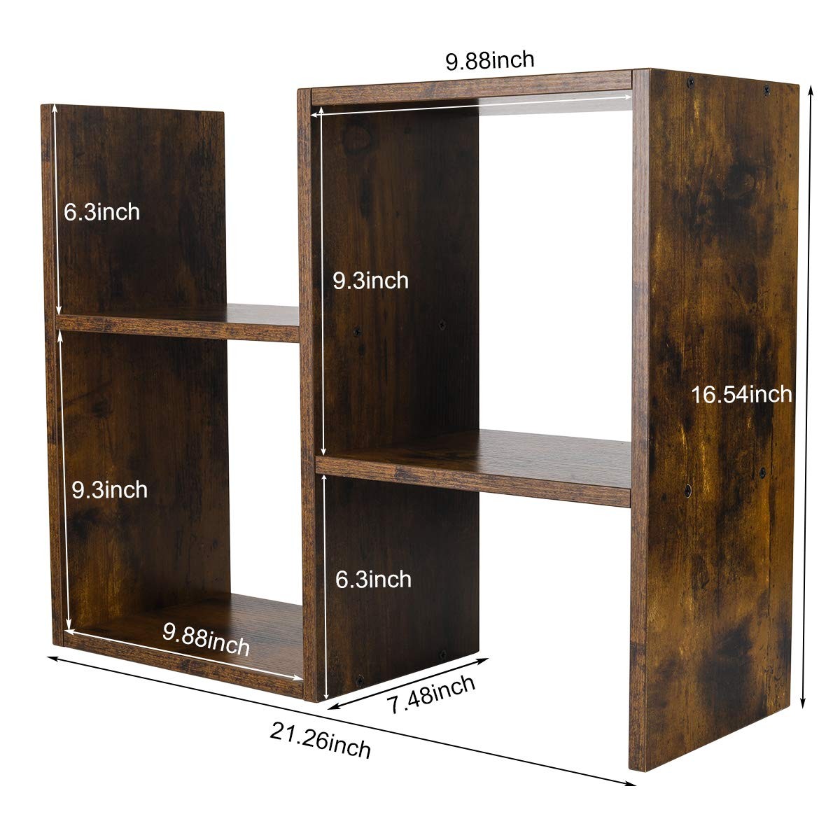 PAG Desktop Shelf Freestanding Wooden Small Bookshelf Style 4, Antique Brown