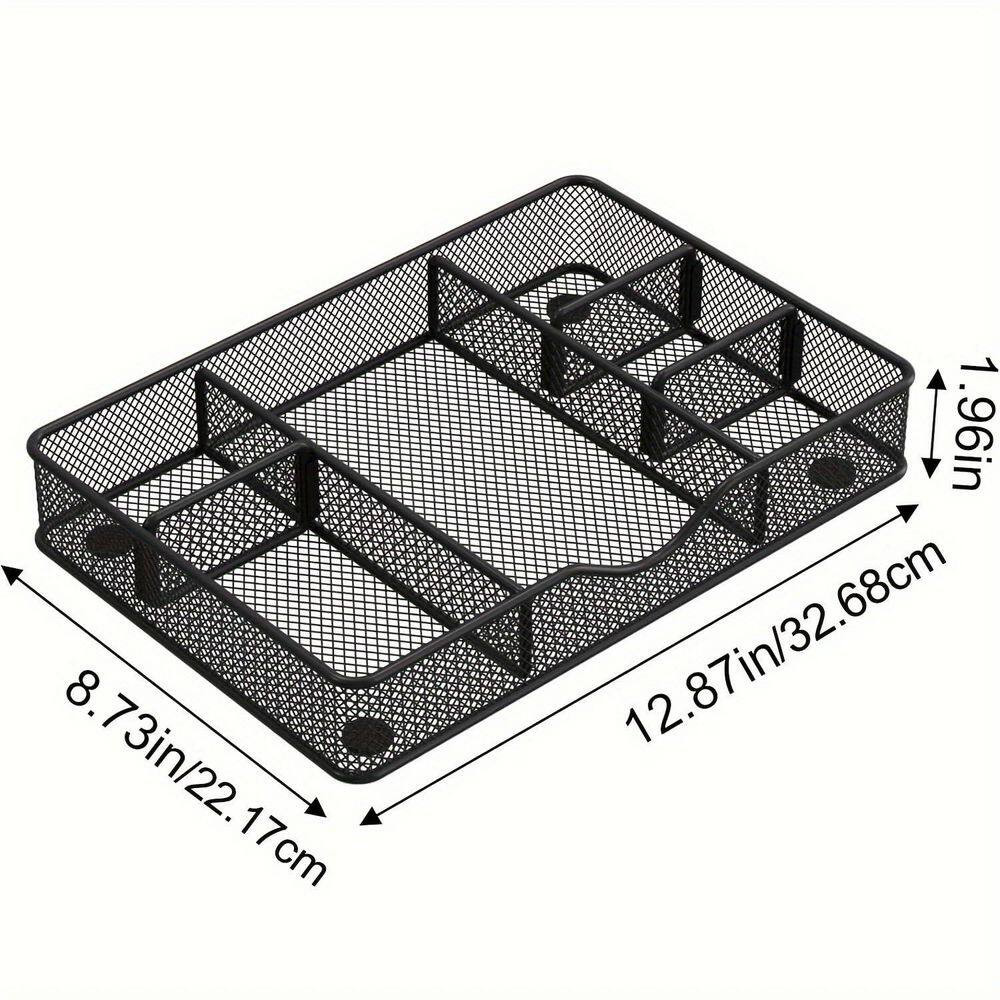 Black 12.87 In. X 8.73 In. Coated Metal Mesh Adjustable Desk Drawer Organizer Tr