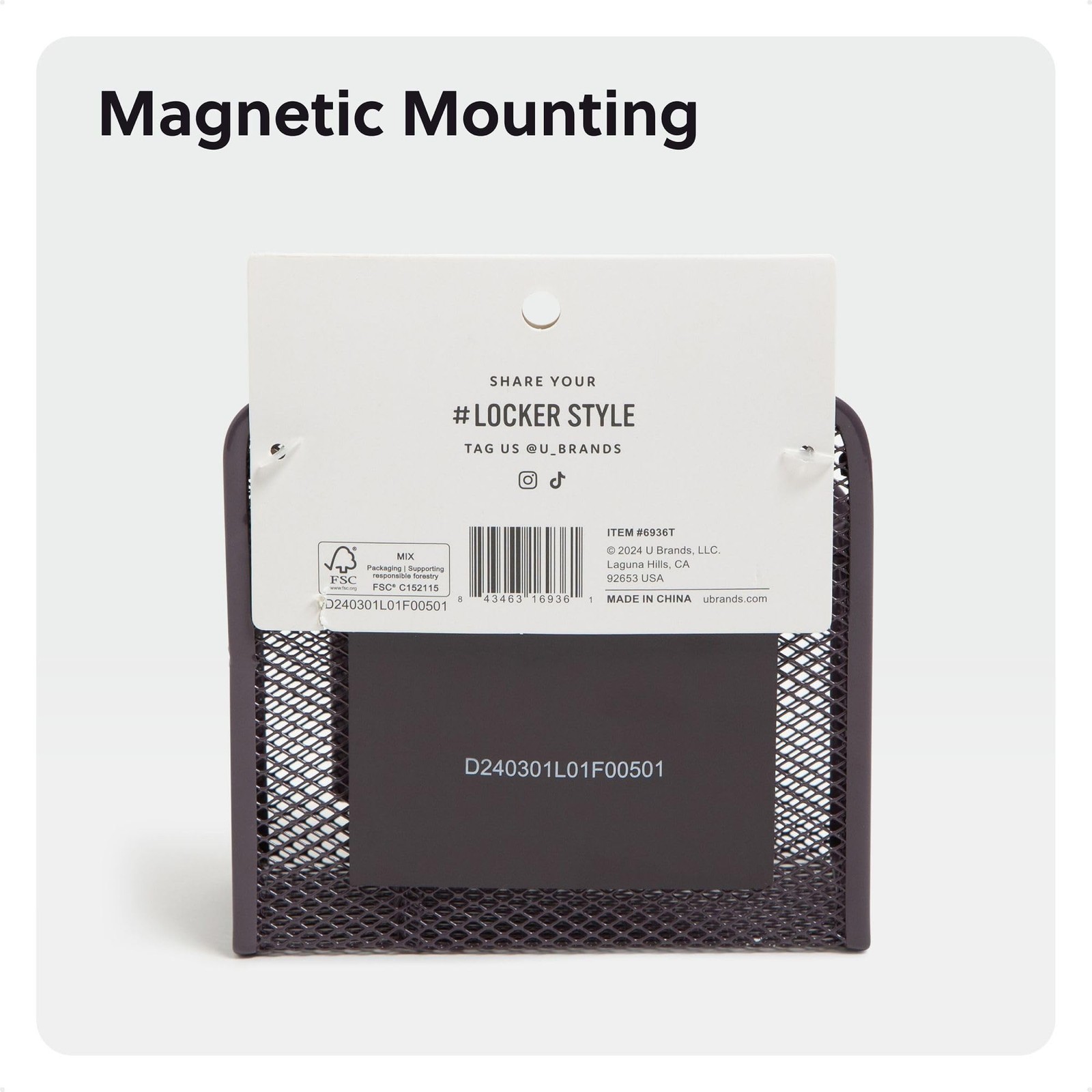 U Brands Dusty Black Magnetic Locker Cup with Mirror,