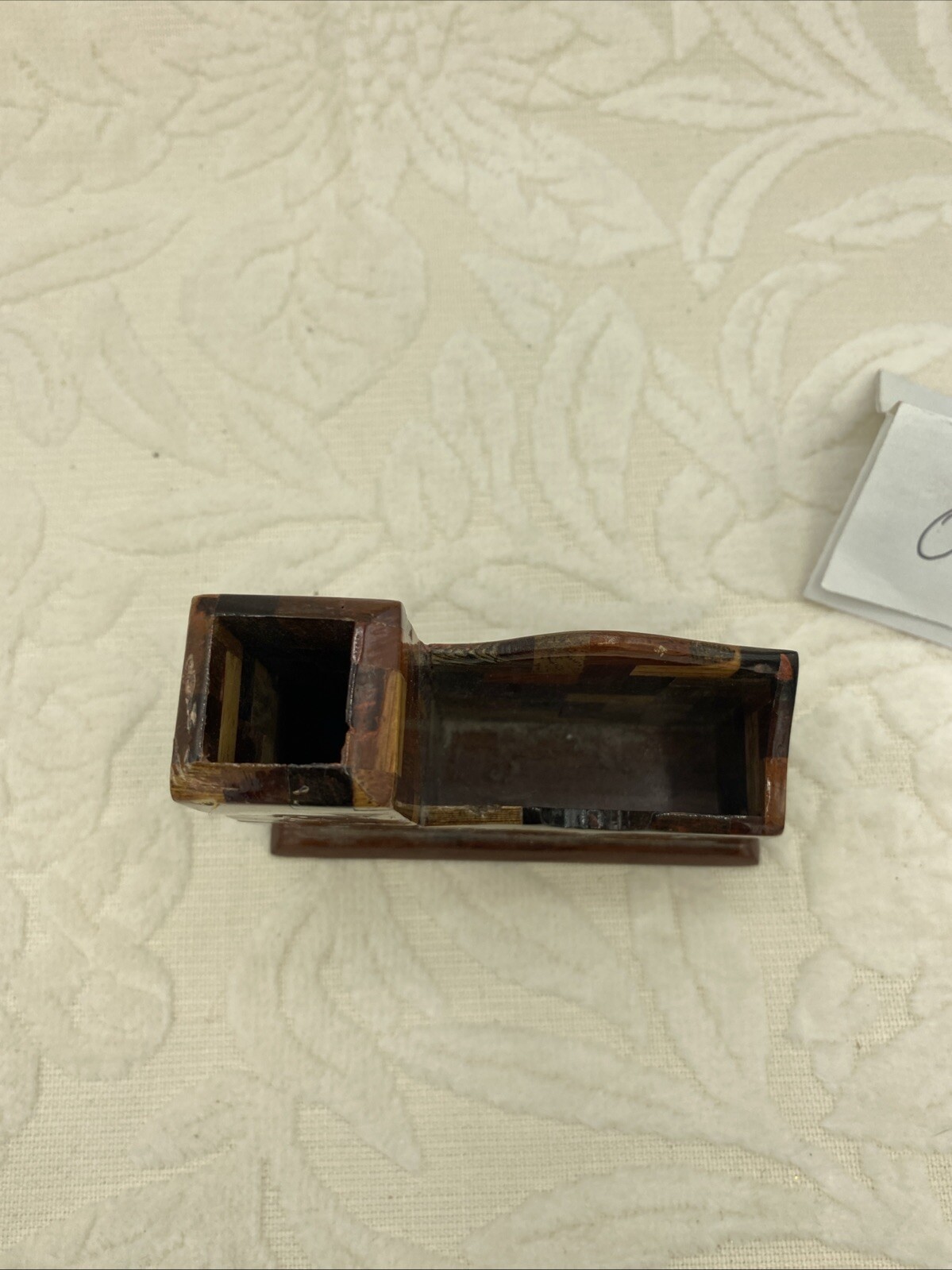Handmade Laquered Wood Business Card & Pencil Holder With Inlaid Shell Design