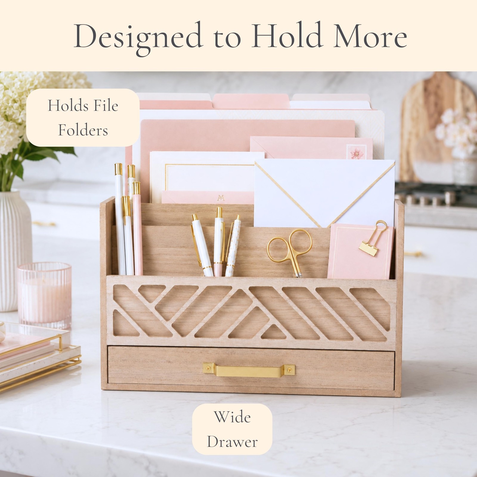 | Wooden Mail Organizer with Drawer and Gold Handle | Outgoing Mail Holder an…