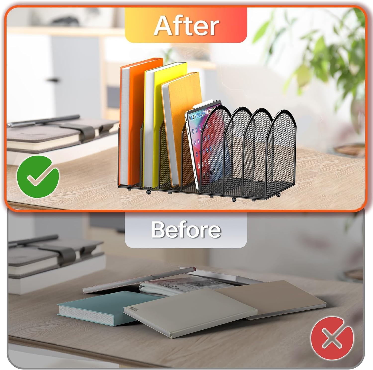 7-Section Desk File Organizer, Mesh Desktop Organizer File Sorter Office Organiz