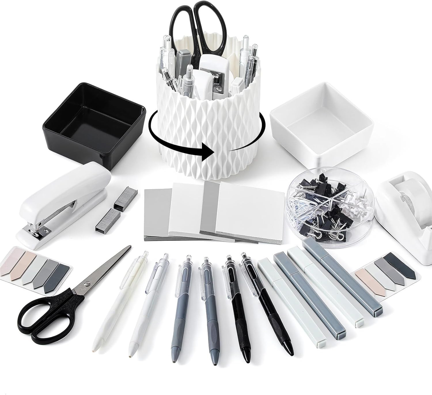 27 Pcs Black and White Desk Accessories Gift for Aesthetic Desk Organizer White