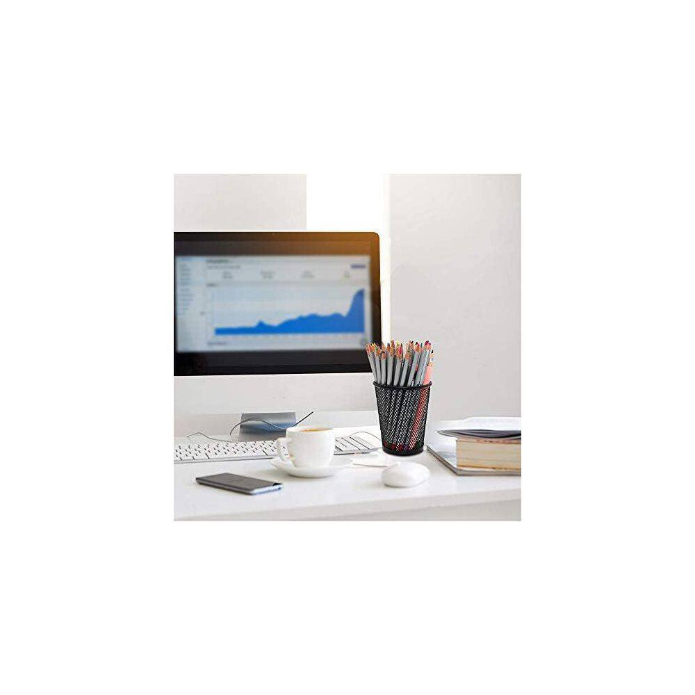4 Pack Metal Mesh Pen Holders Black round Office Desk Pencil Organizer Cup Wire