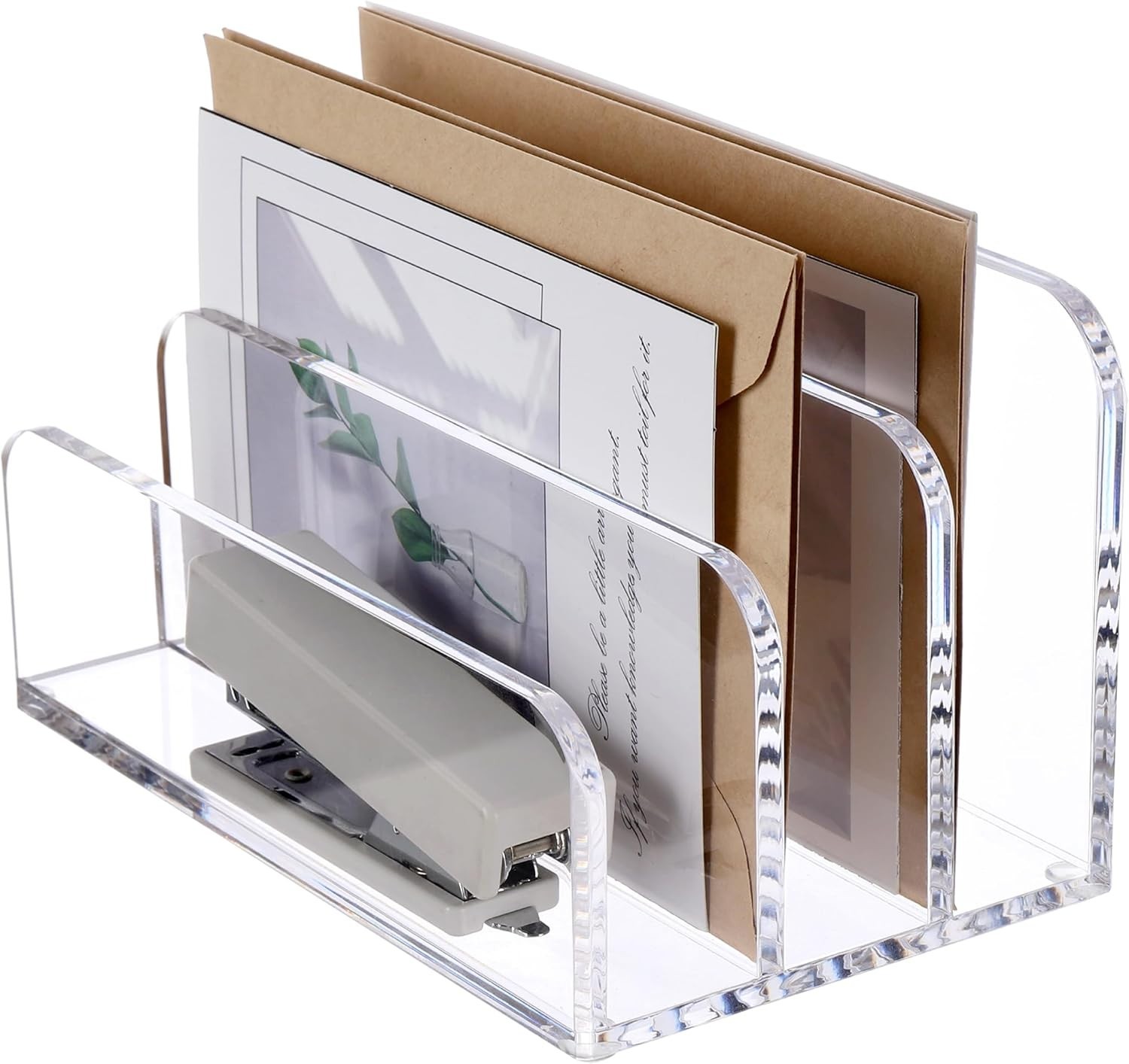 Elegant Acrylic Mail Sorter with 3 Laddered Compartments for Organized Desktops