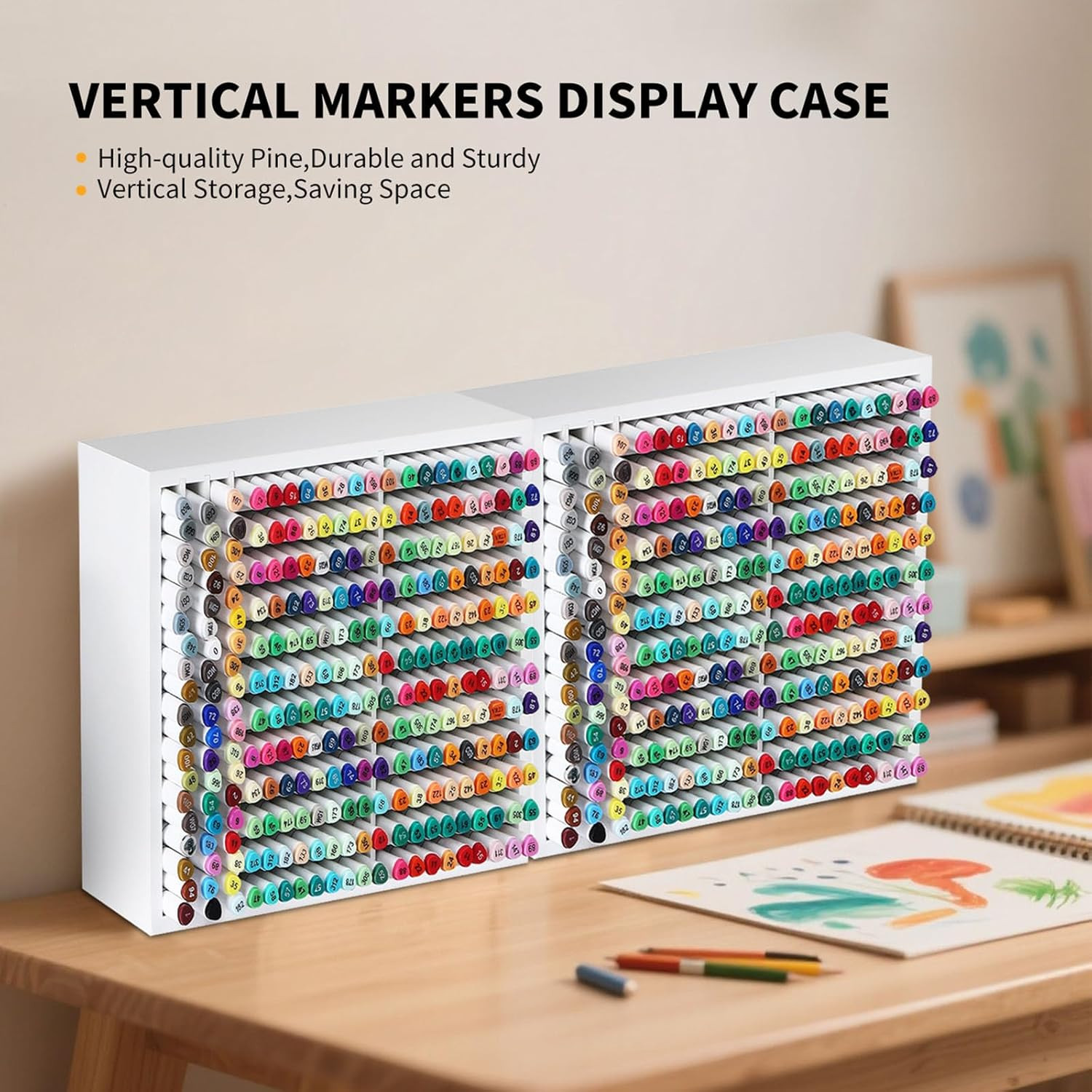 Wooden Marker Storage Organizer,Holds 270 Markers,Pens,Pencils & Art Supplies,Ve