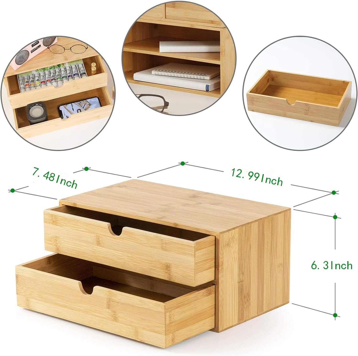 Bamboo Desk Drawer Organizer, Desktop Organizer with Drawers Tabletop Storage…