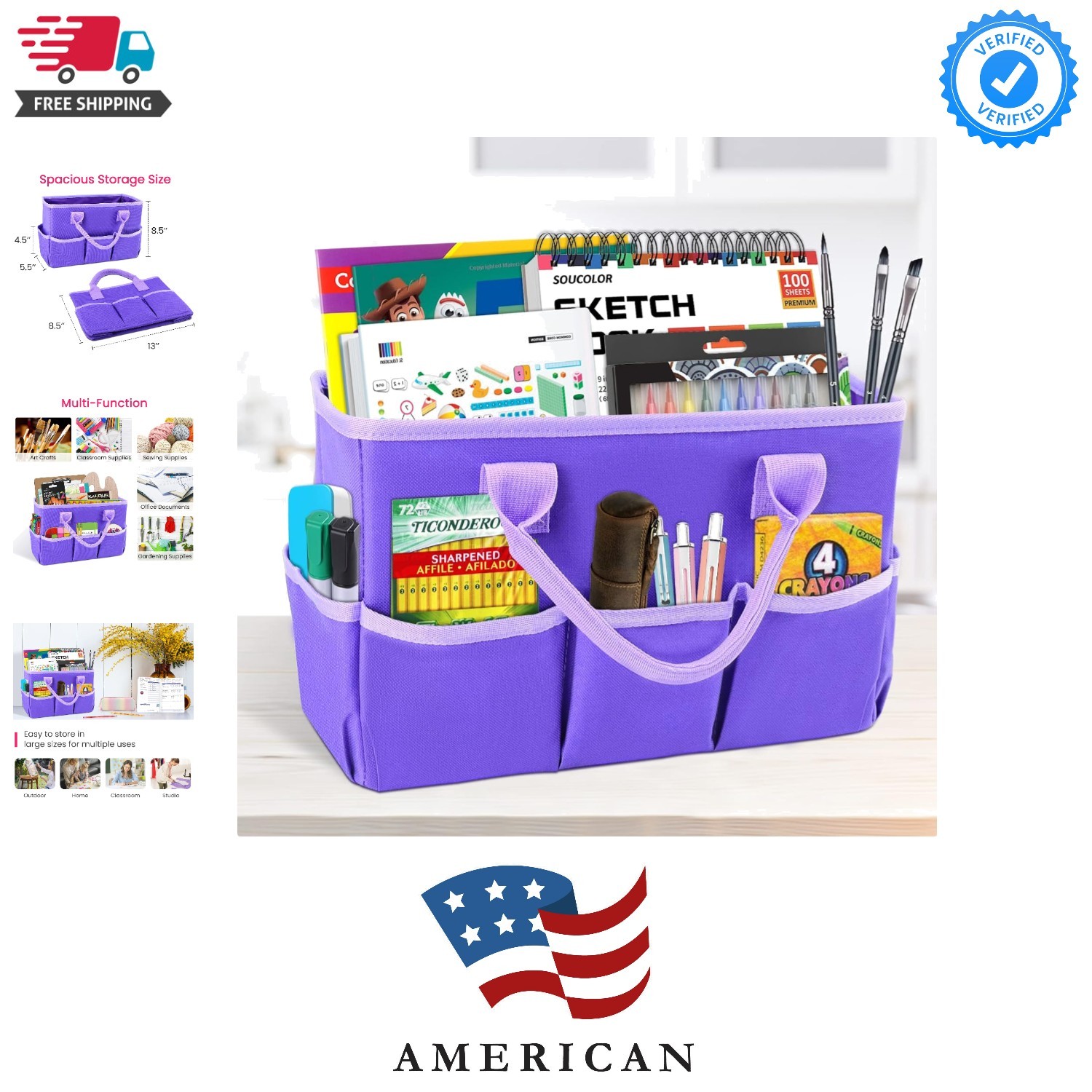Desktop Tote and Organizer, Teacher Helper caddy Bag for Arts, Books, Station…